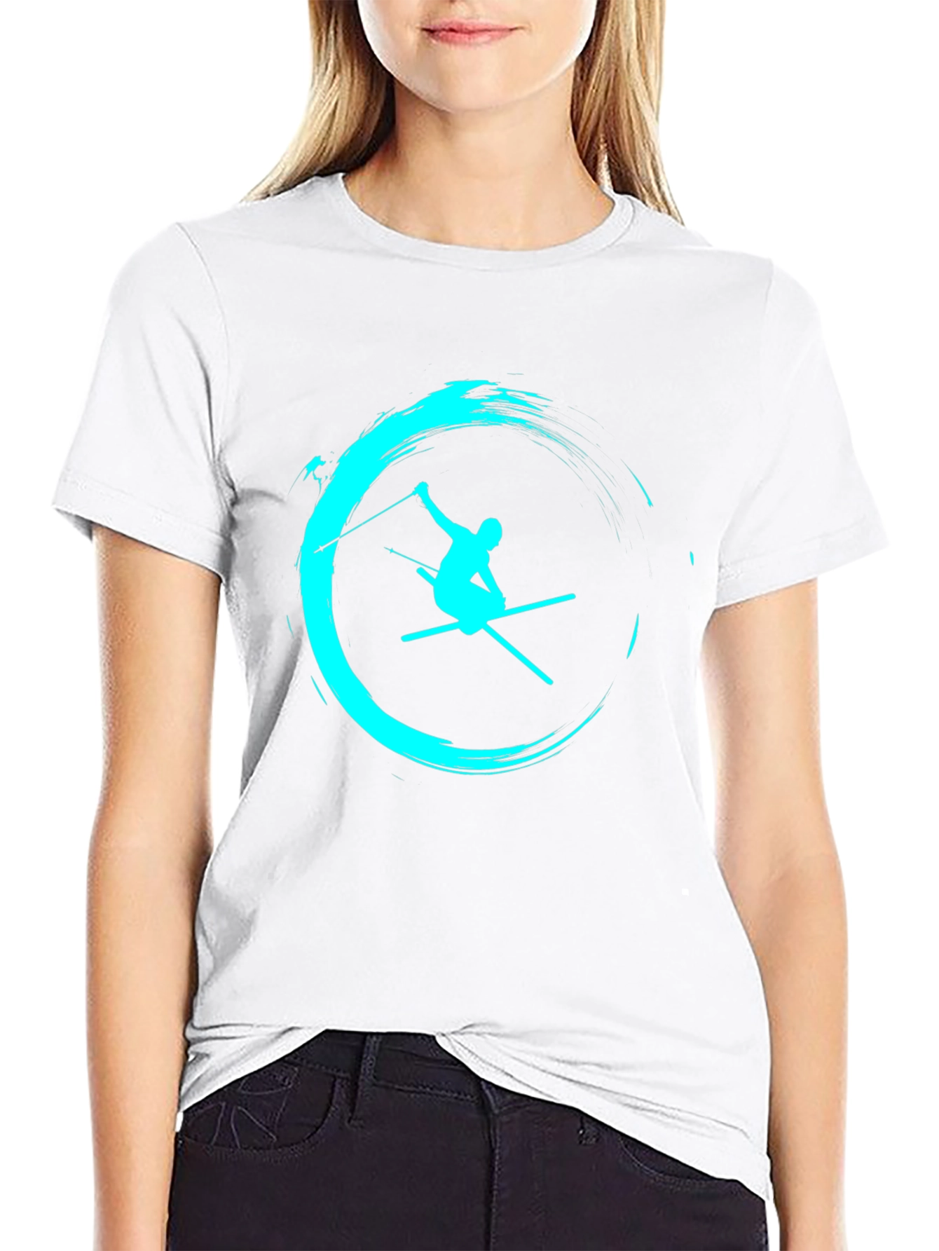 Ski Silhouette Graphic Tee - Black Cotton T-Shirt