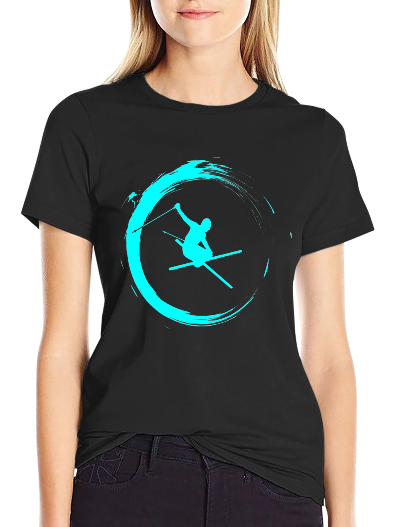 Ski Silhouette Graphic Tee - Black Cotton T-Shirt