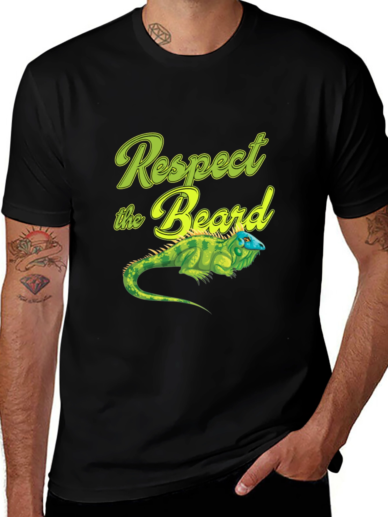 Respect the Beard T-Shirt with Iguana Graphic