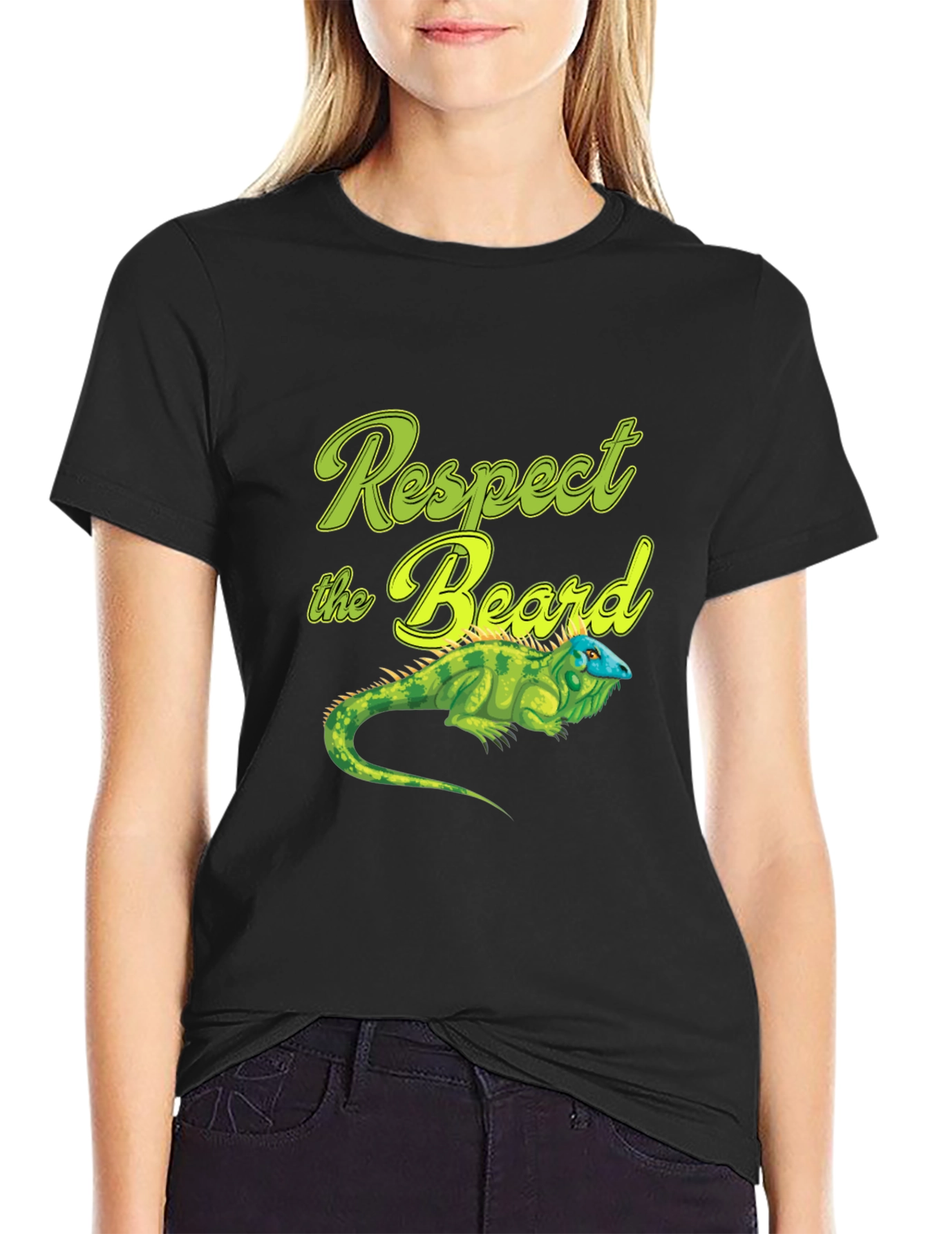 Respect the Beard T-Shirt with Iguana Graphic