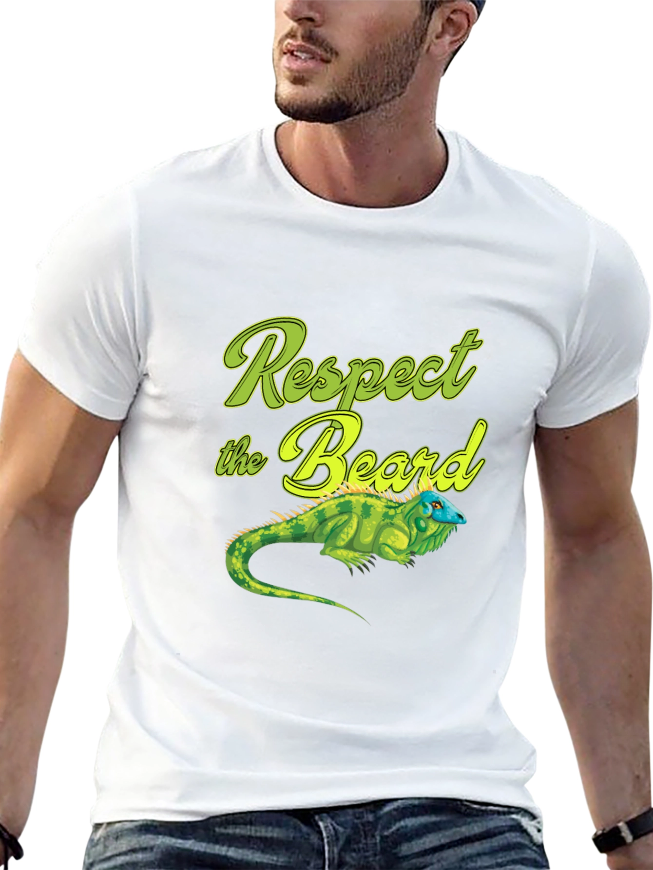 Respect the Beard T-Shirt with Iguana Graphic