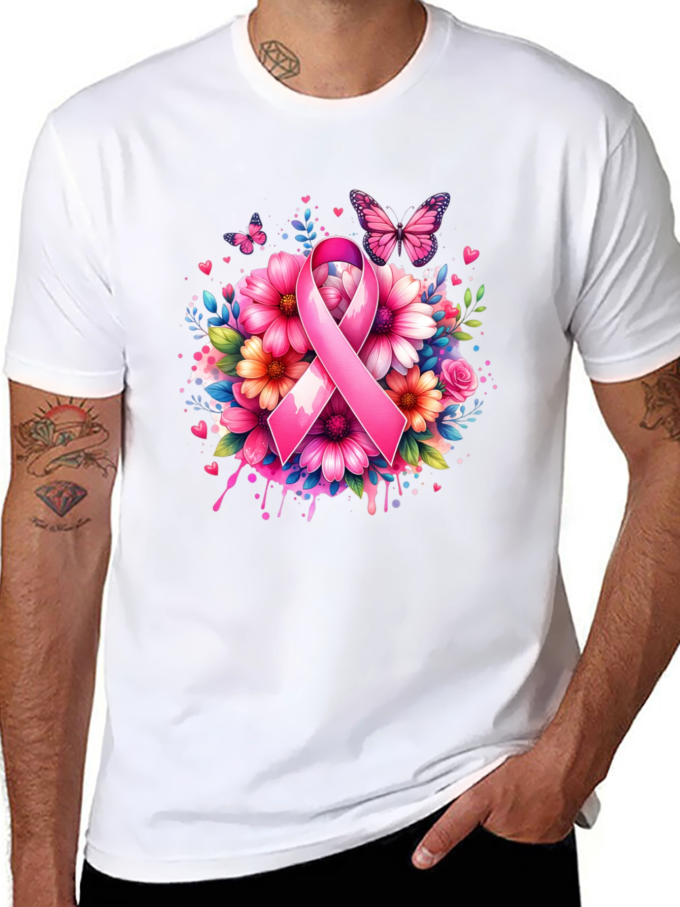Breast Cancer Awareness Floral Ribbon T-Shirt