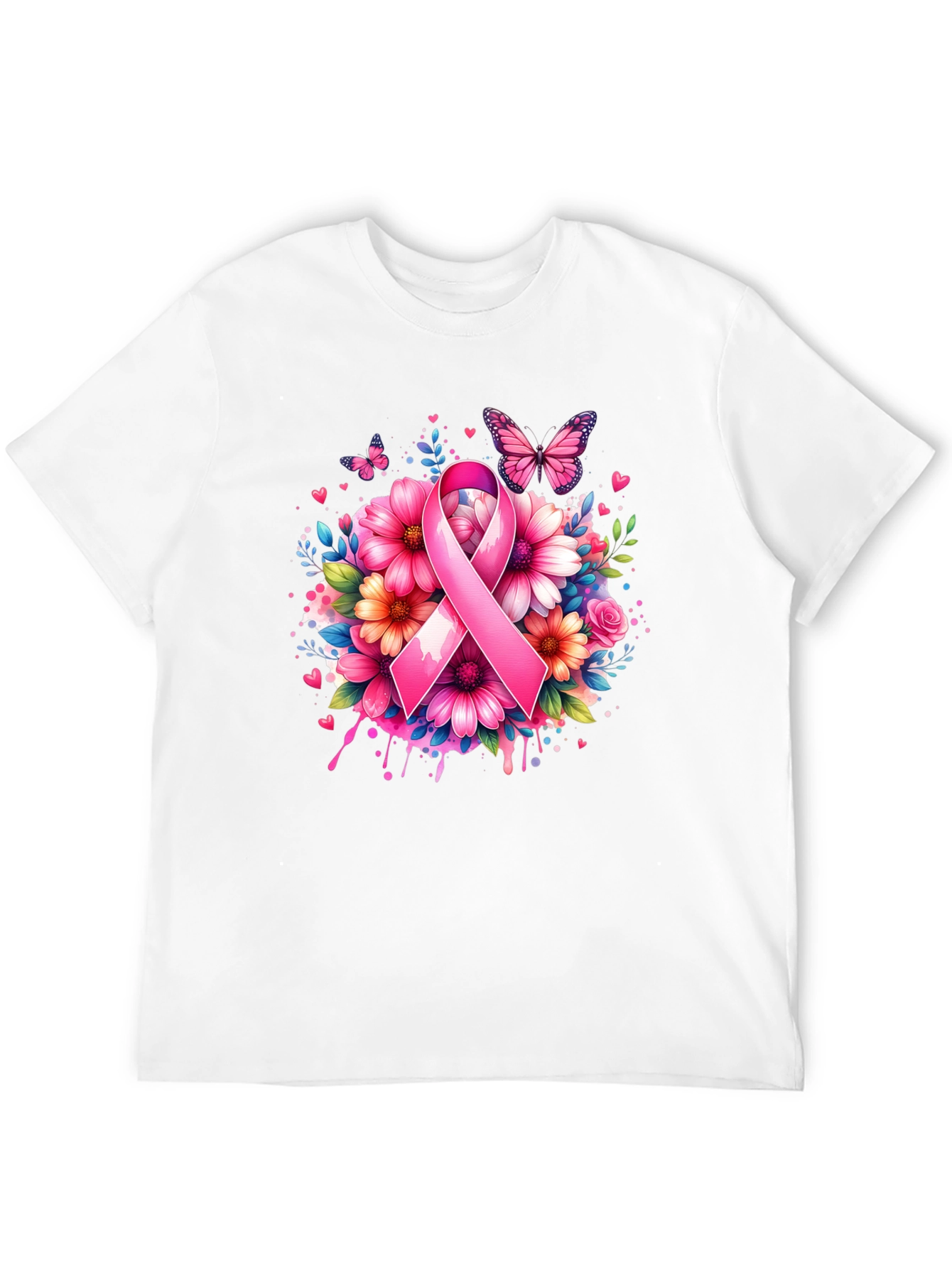 Breast Cancer Awareness Floral Ribbon T-Shirt