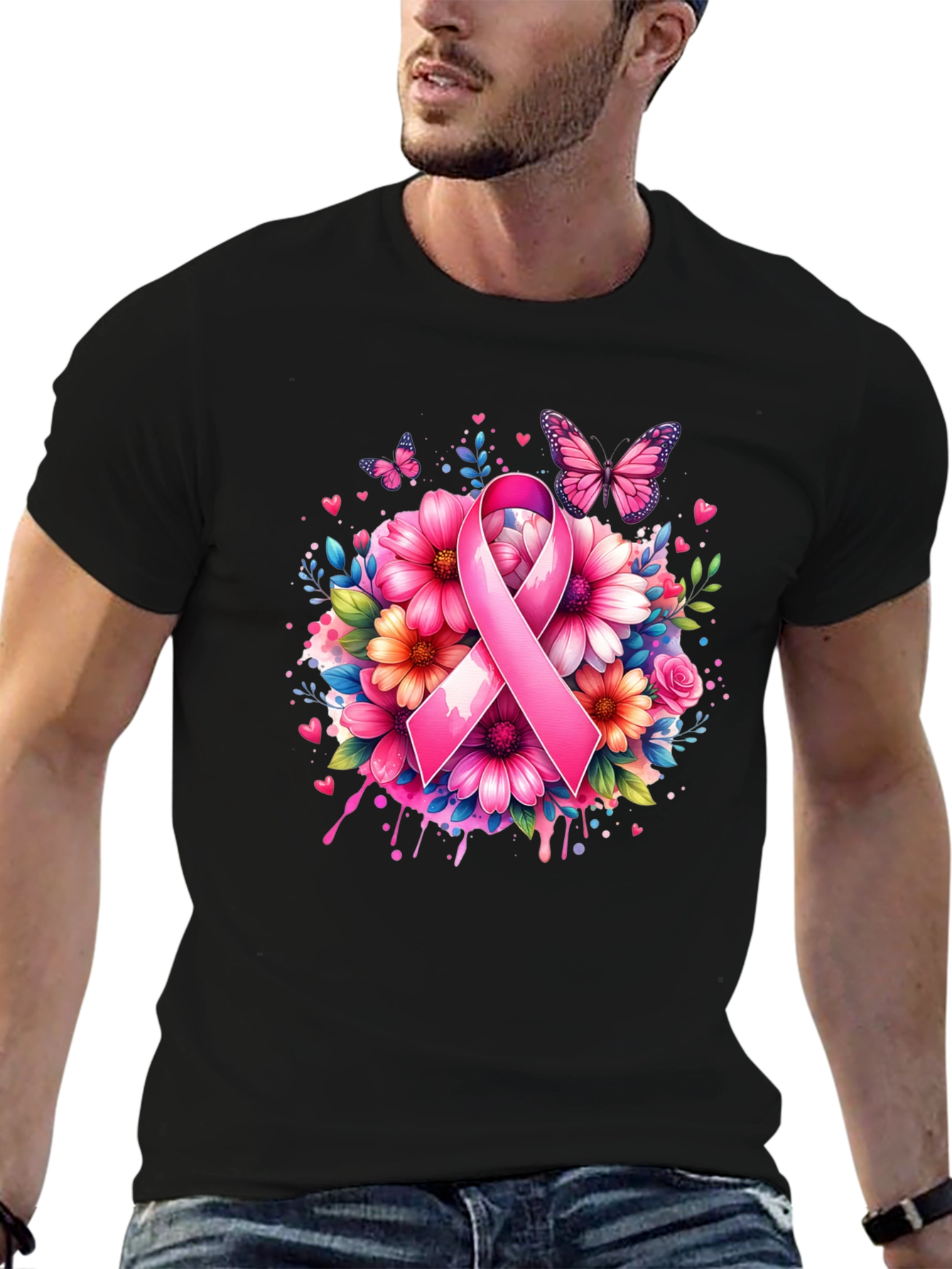 Breast Cancer Awareness Floral Ribbon T-Shirt