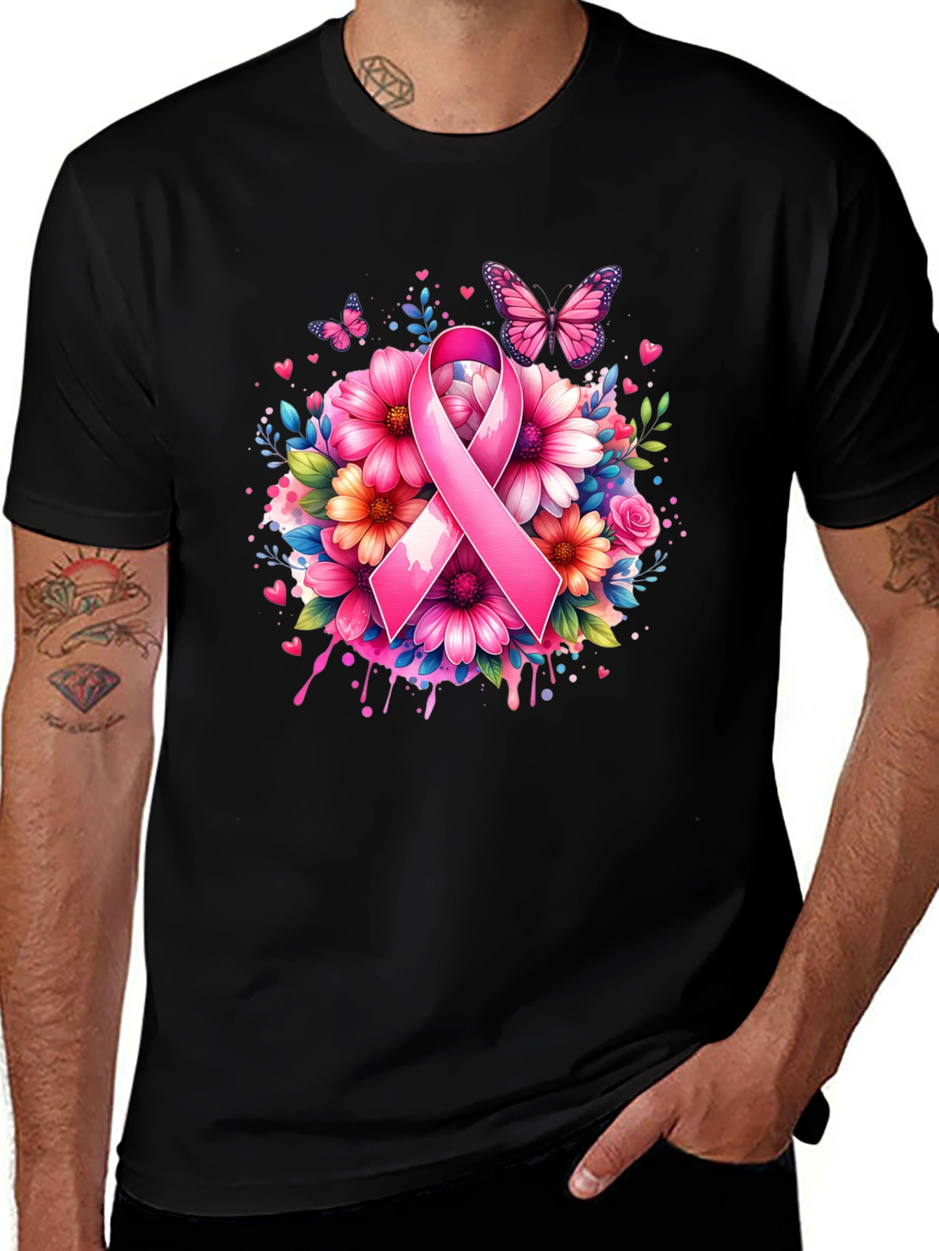 Breast Cancer Awareness Floral Ribbon T-Shirt