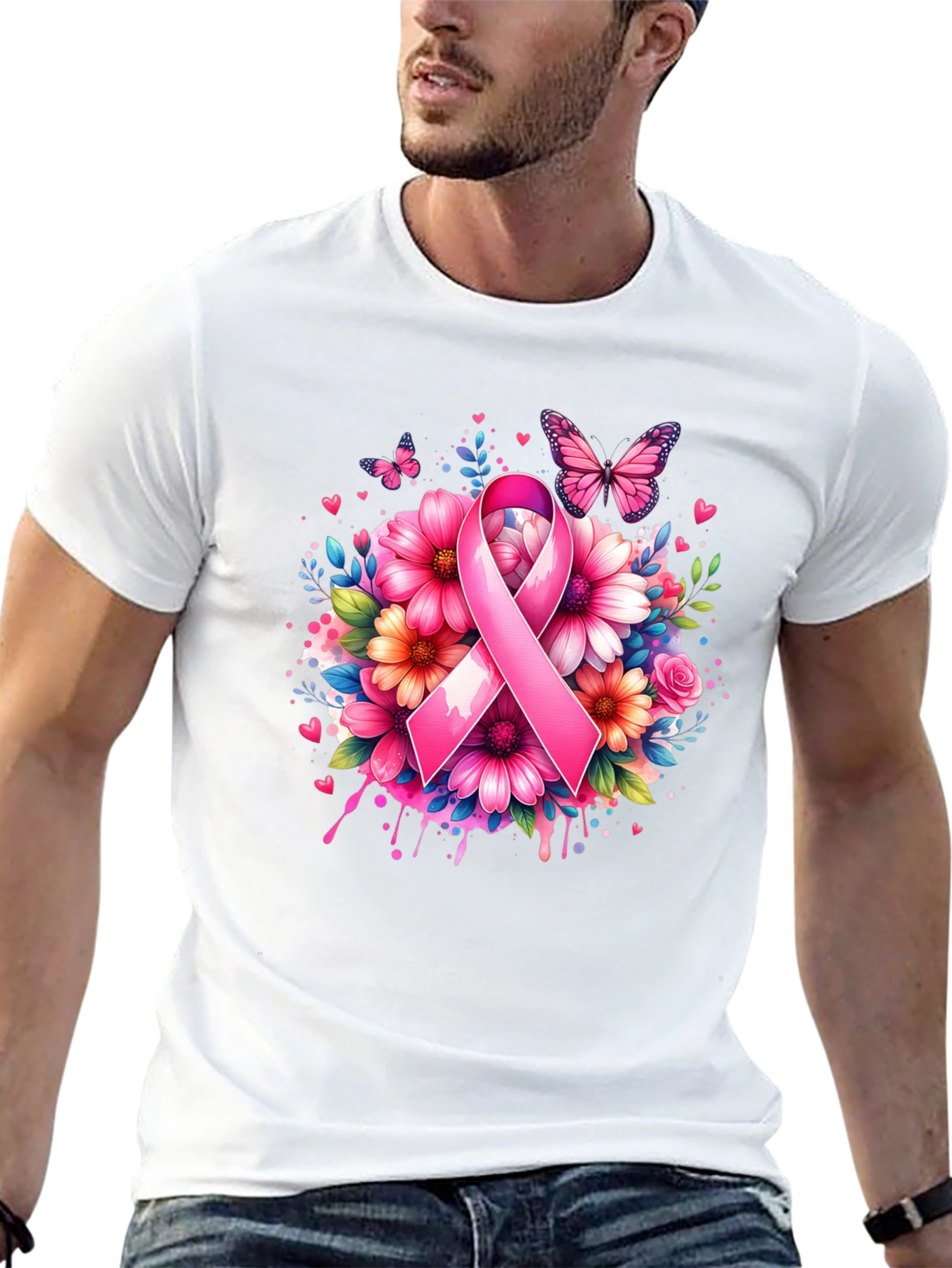 Breast Cancer Awareness Floral Ribbon T-Shirt