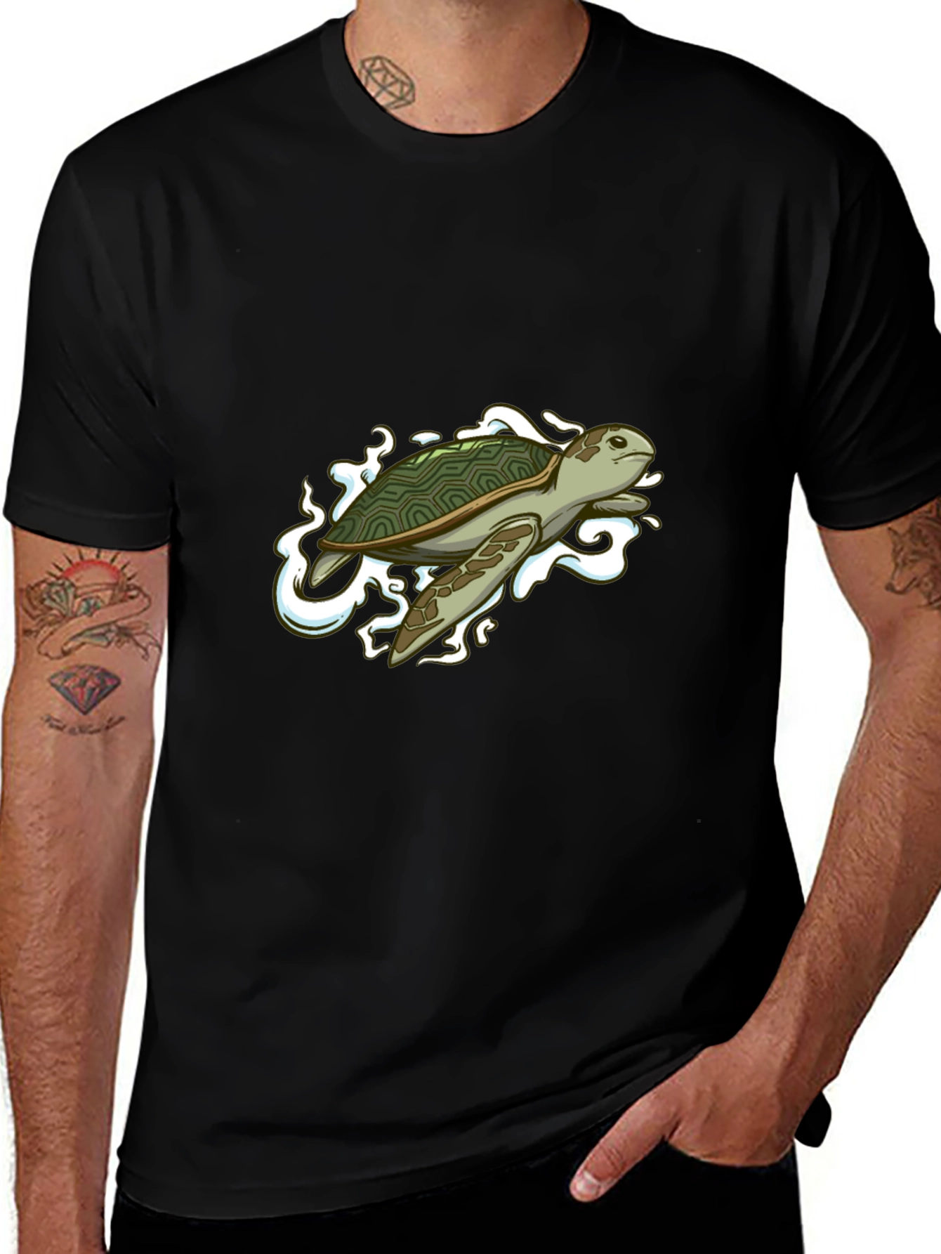 Sea Turtle Graphic Tee - Black Cotton Blend