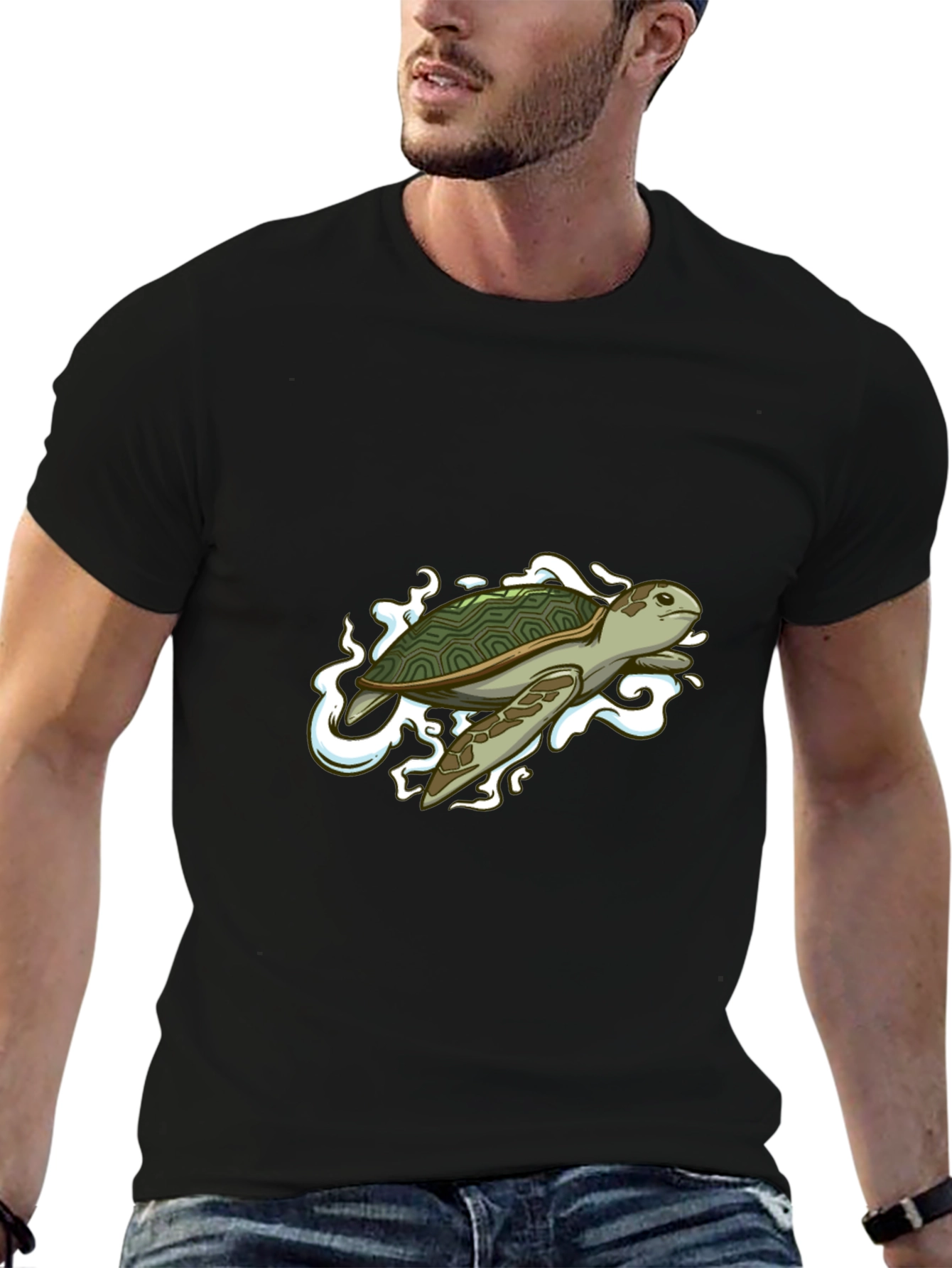 Sea Turtle Graphic Tee - Black Cotton Blend