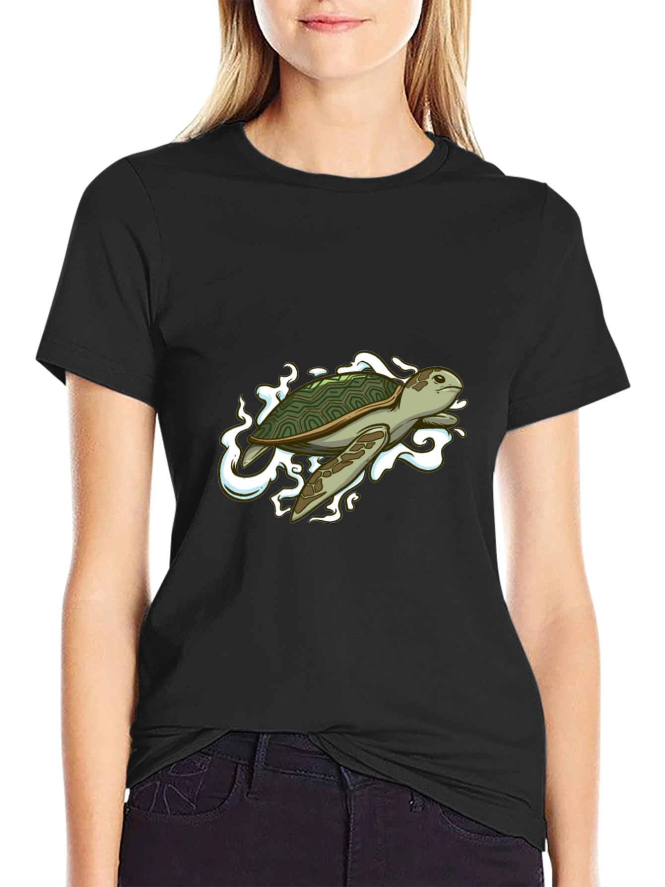 Sea Turtle Graphic Tee - Black Cotton Blend