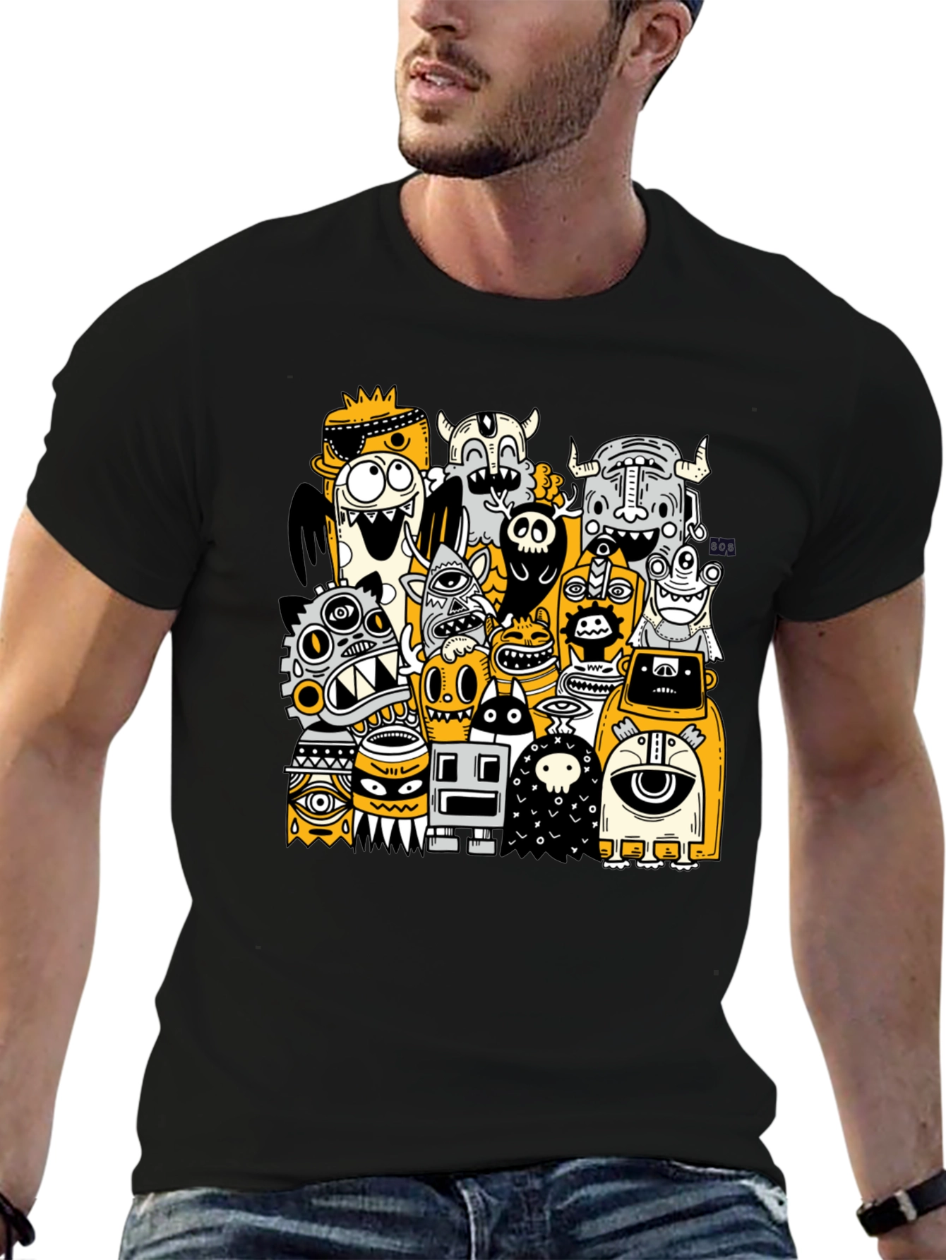 Monster Doodle Graphic Tee - Black