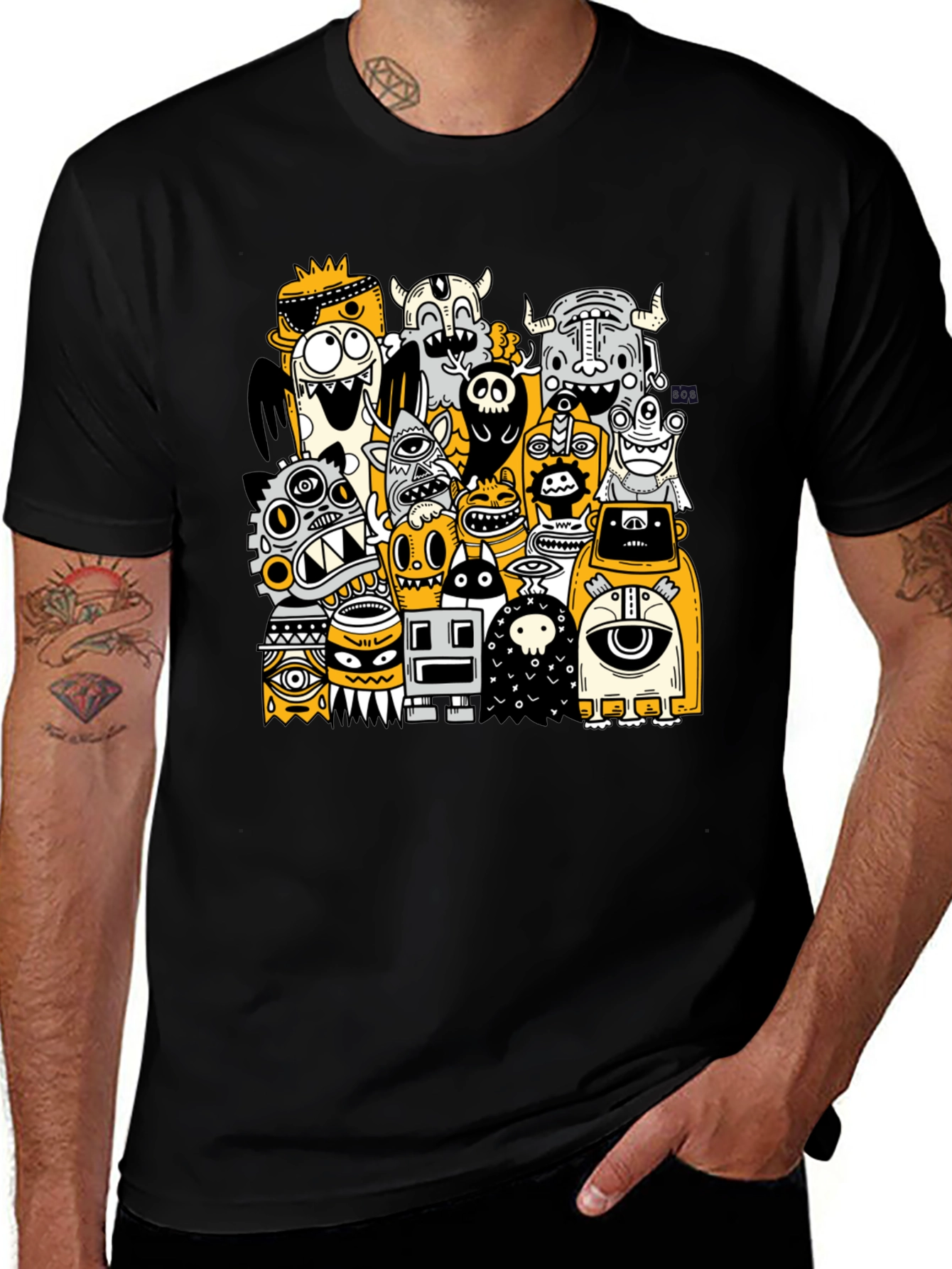 Monster Doodle Graphic Tee - Black