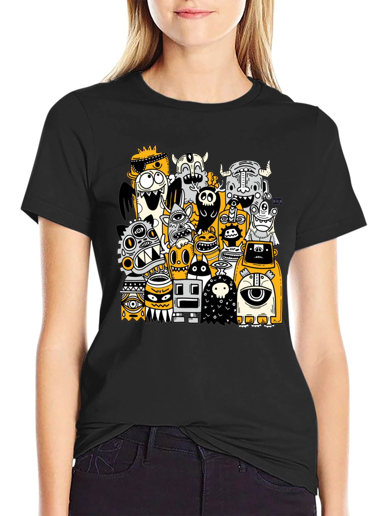 Monster Doodle Graphic Tee - Black