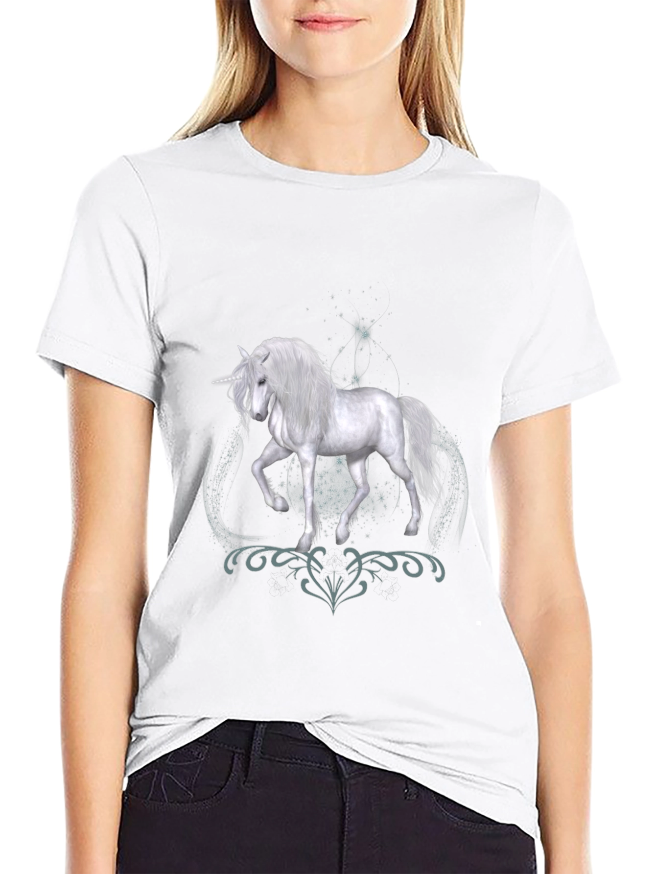 Unicorn Graphic Print Black T-Shirt