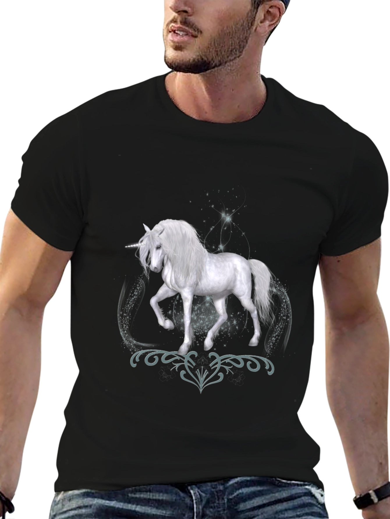 Unicorn Graphic Print Black T-Shirt