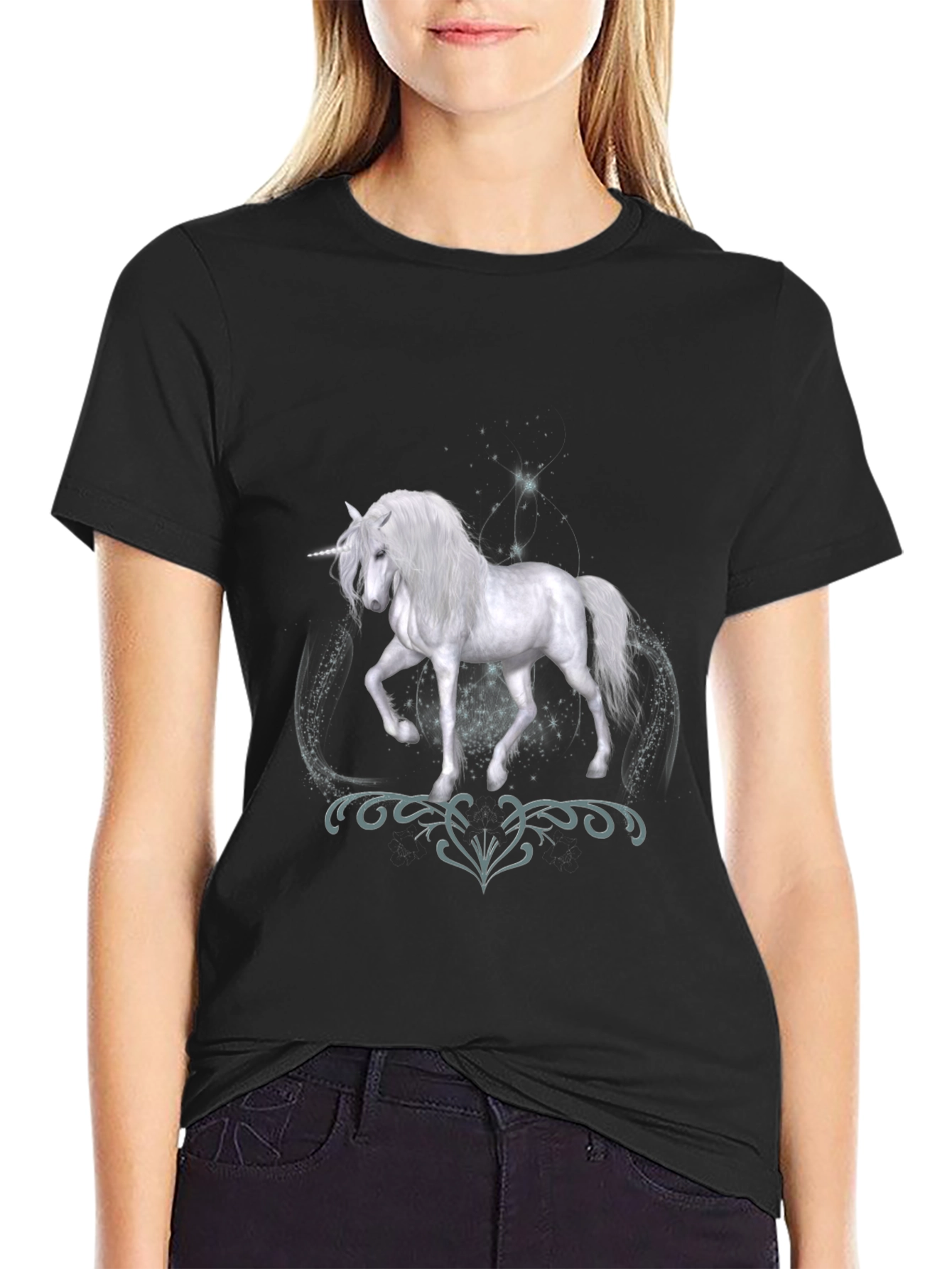 Unicorn Graphic Print Black T-Shirt