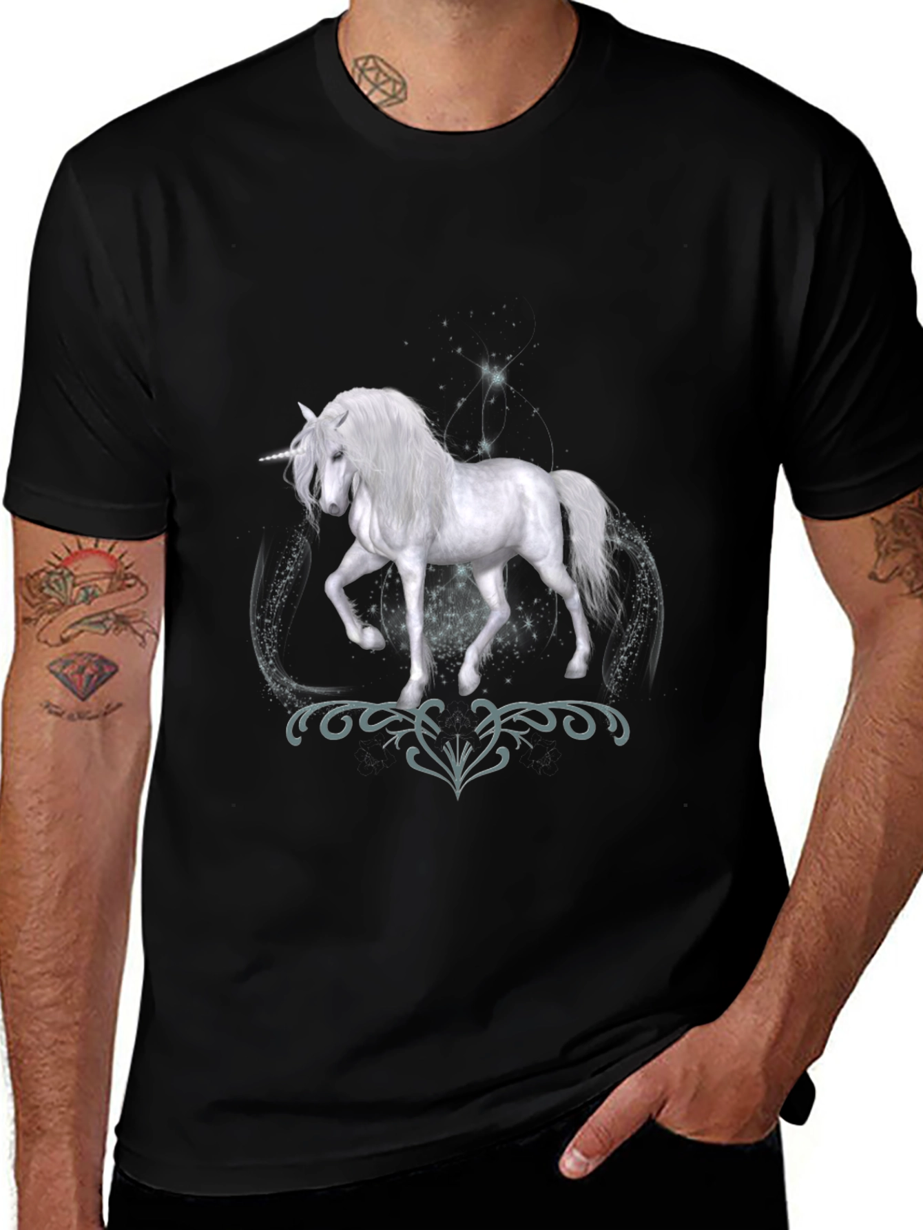 Unicorn Graphic Print Black T-Shirt