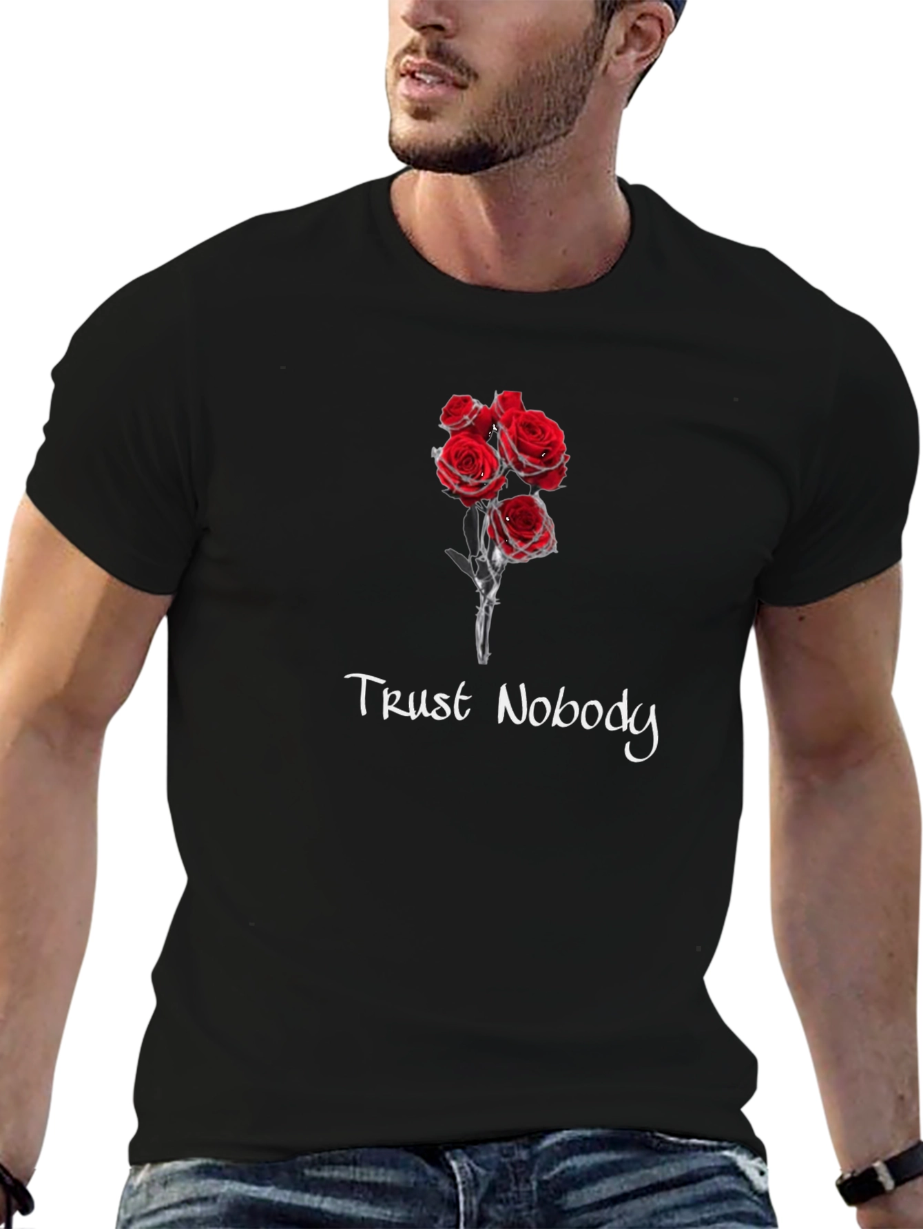 Trust Nobody Rose Graphic Tee - Black