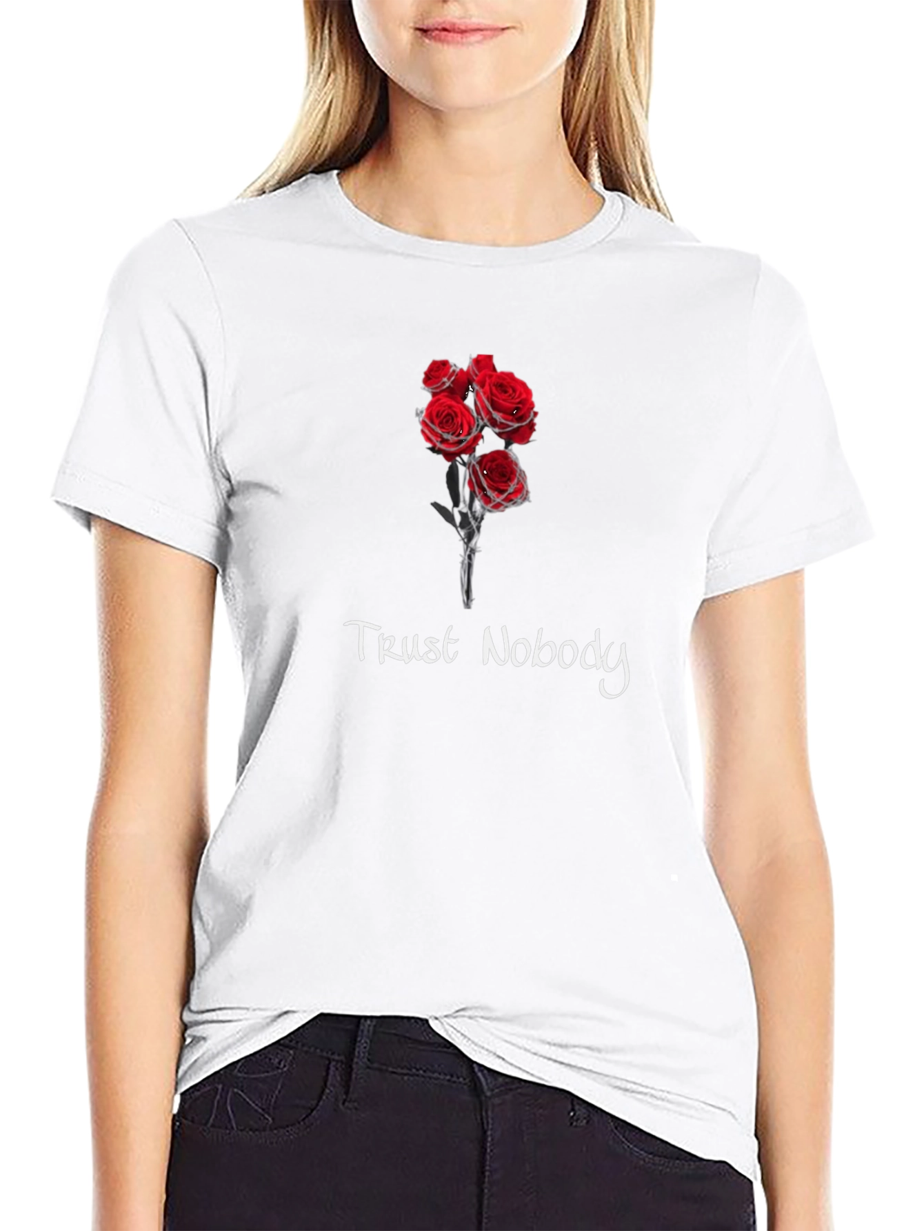Trust Nobody Rose Graphic Tee - Black