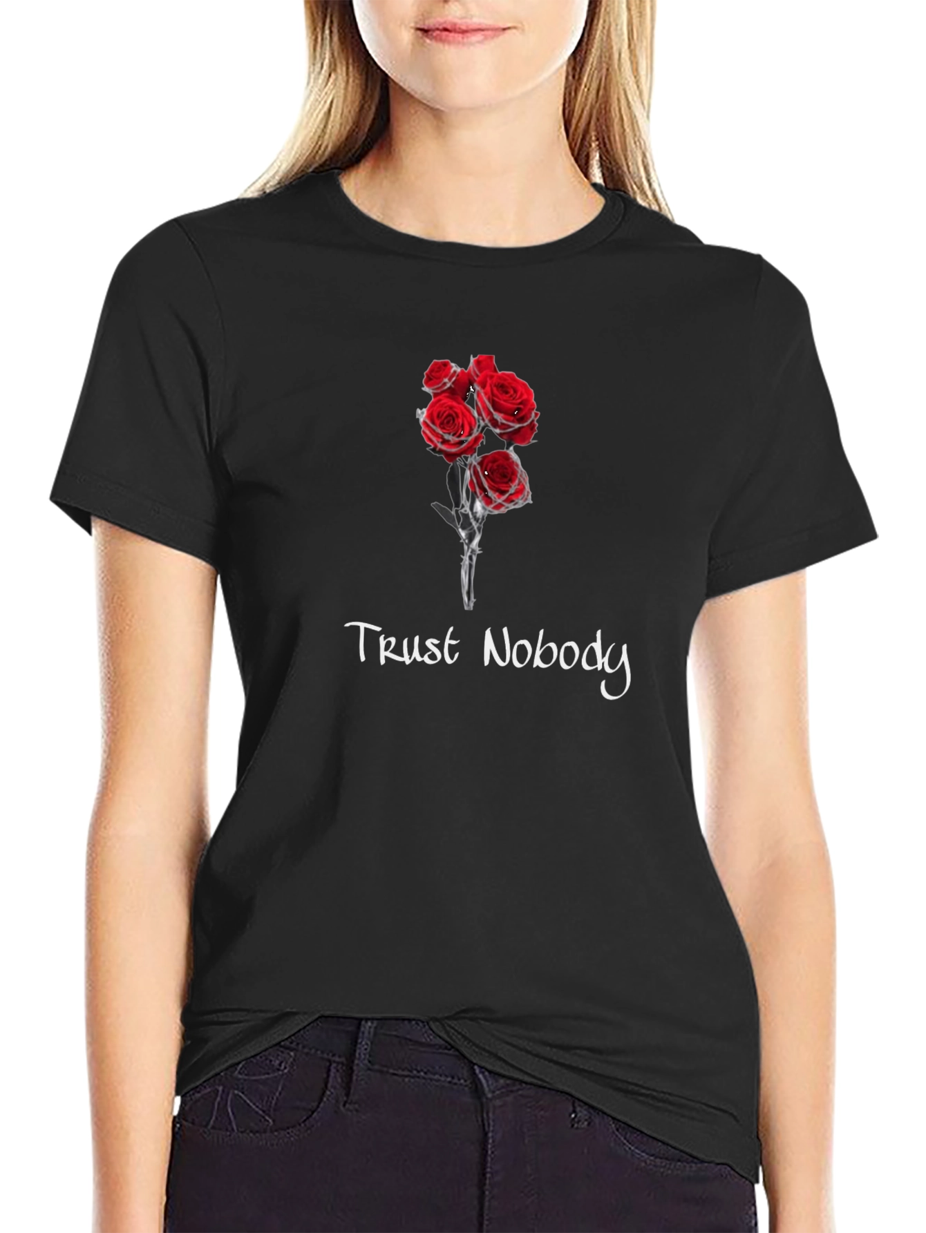Trust Nobody Rose Graphic Tee - Black
