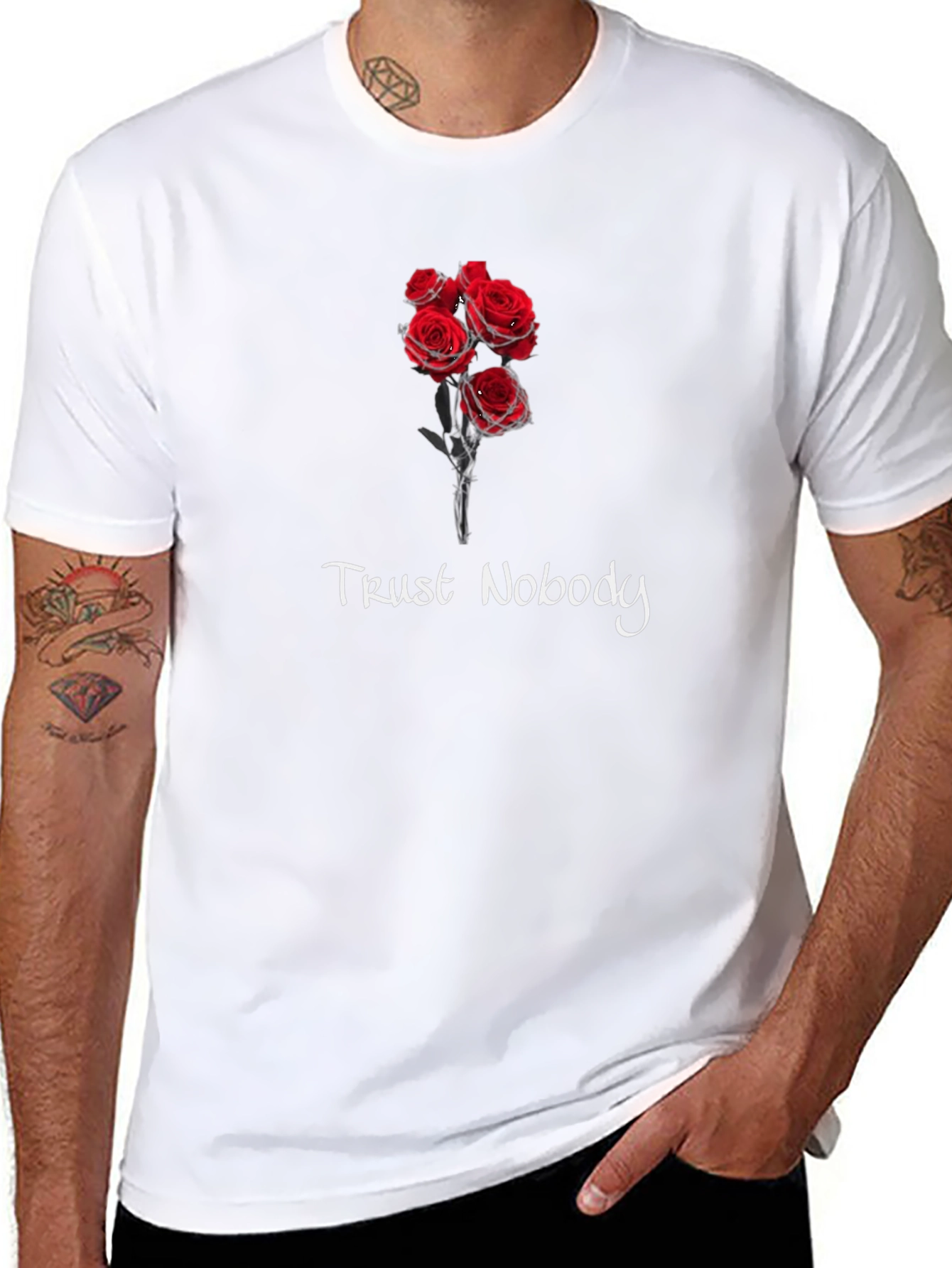 Trust Nobody Rose Graphic Tee - Black