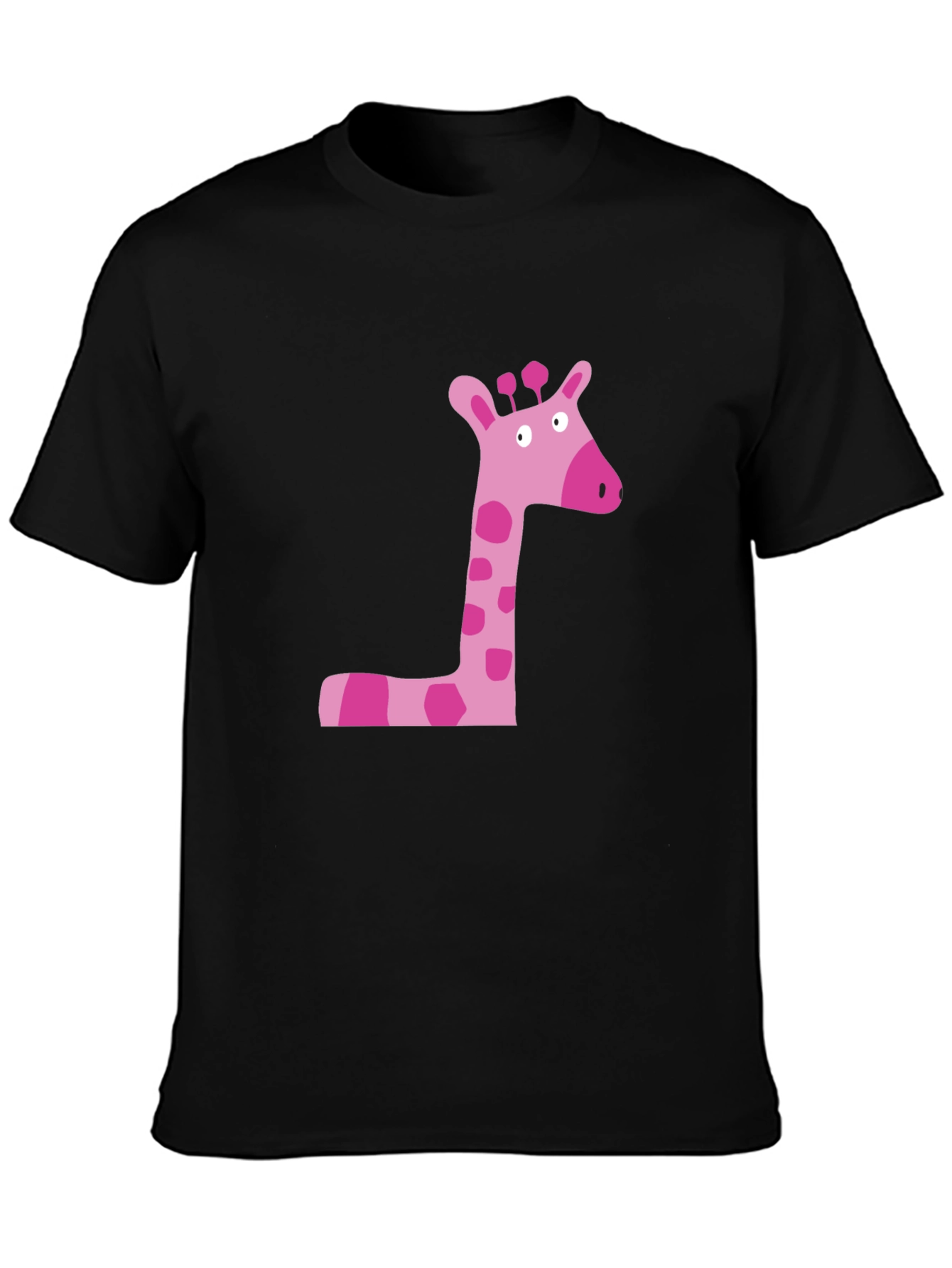Pink Giraffe Graphic Tee - Black Cotton Shirt