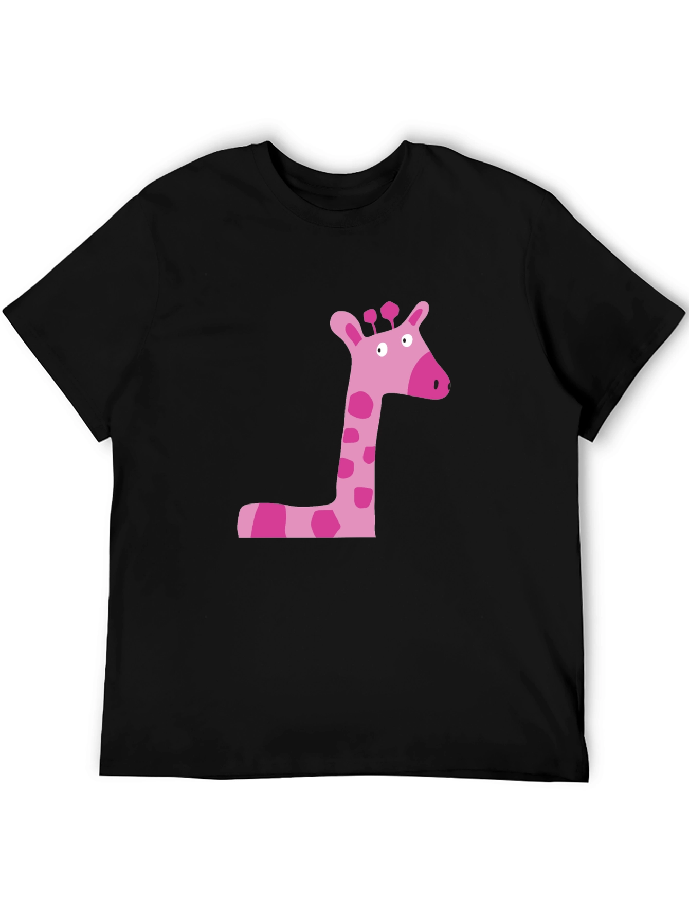Pink Giraffe Graphic Tee - Black Cotton Shirt