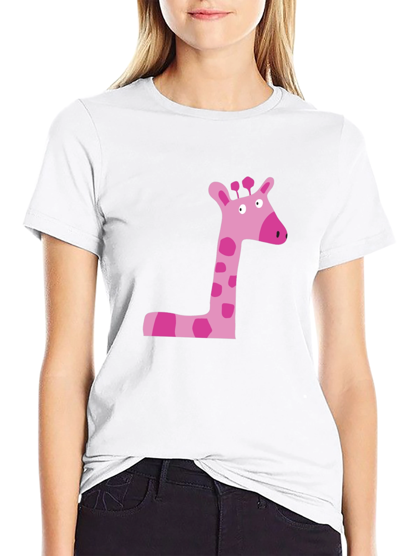 Pink Giraffe Graphic Tee - Black Cotton Shirt