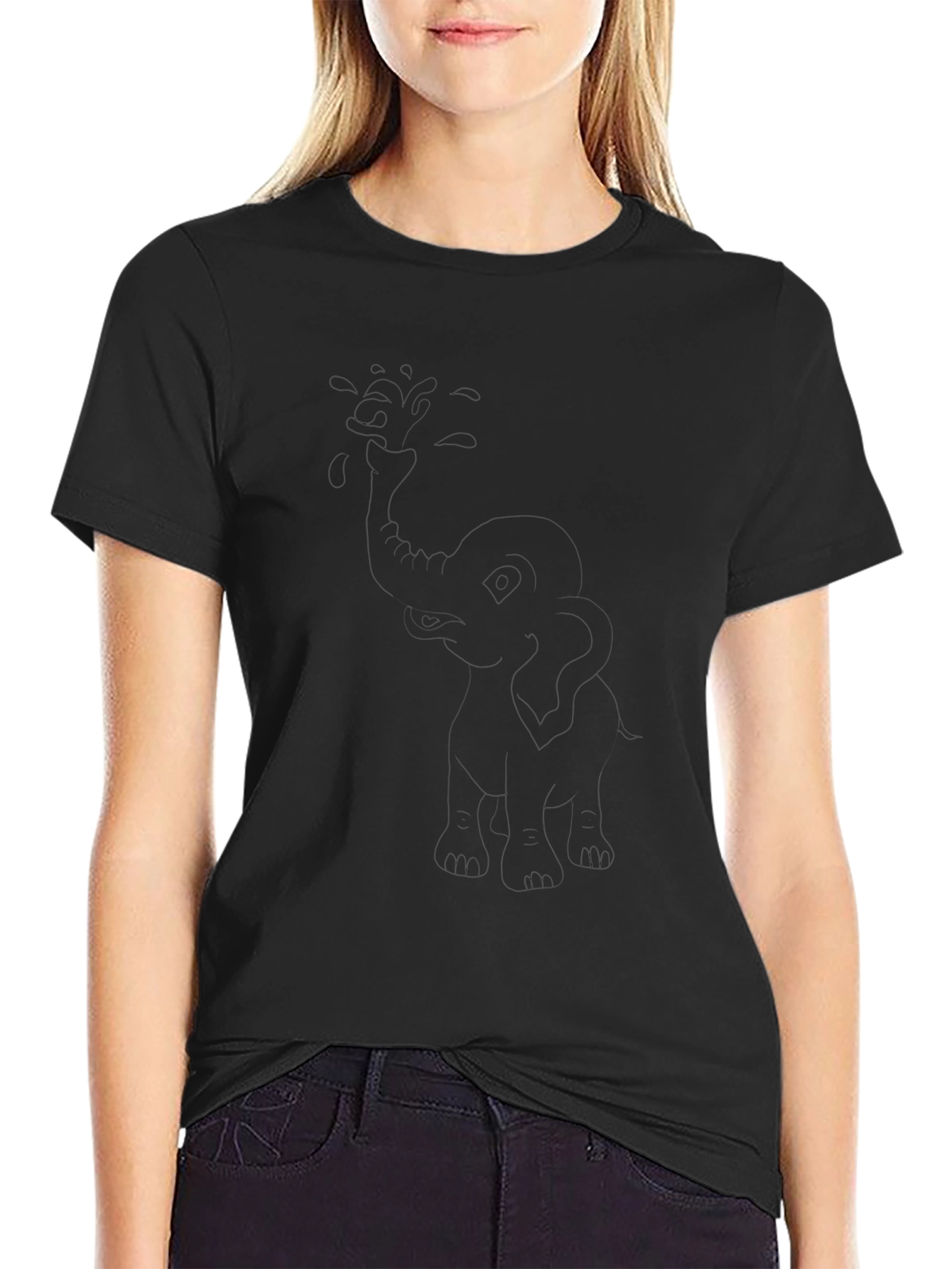 Black Elephant Outline Graphic Tee