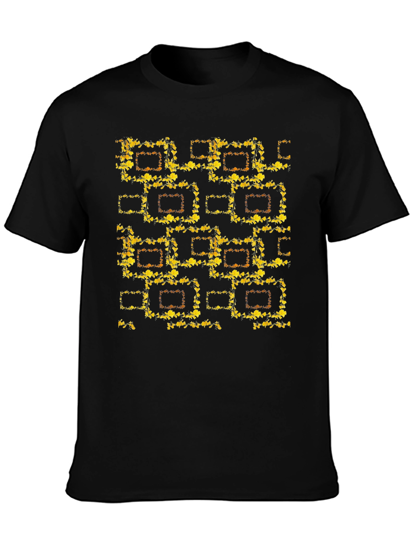 Abstract Floral Pattern Black T-Shirt
