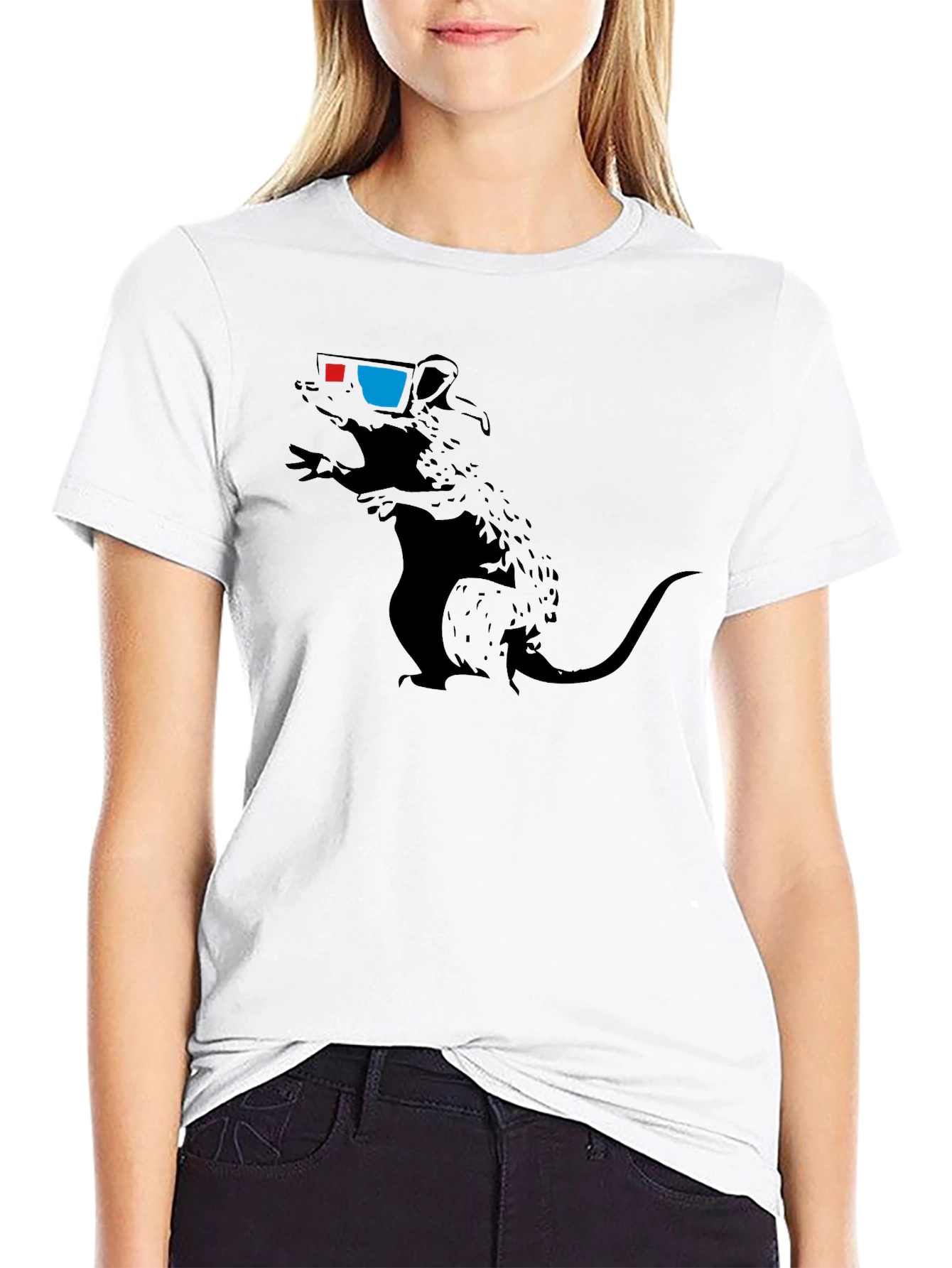 Rat with 3D Glasses Graphic Tee - Black
