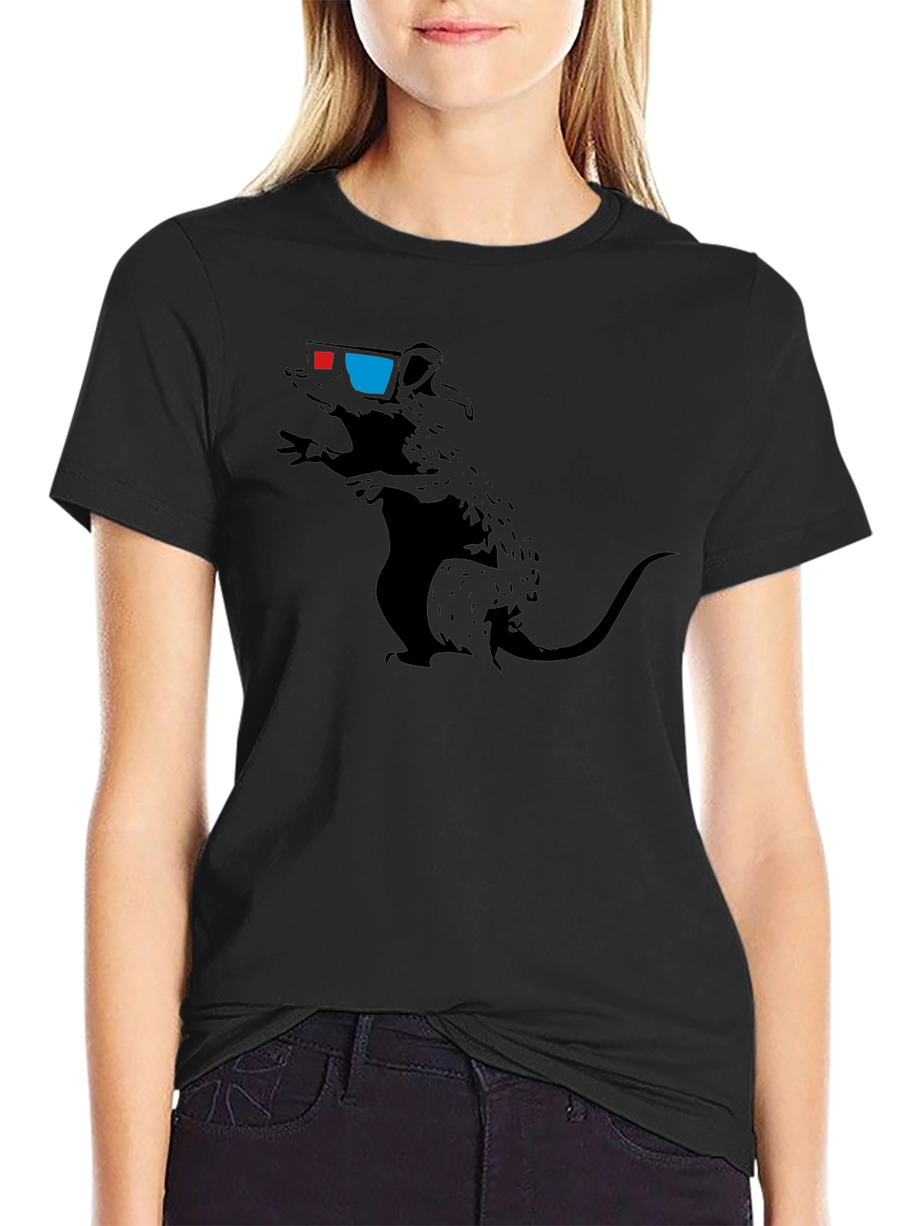 Rat with 3D Glasses Graphic Tee - Black