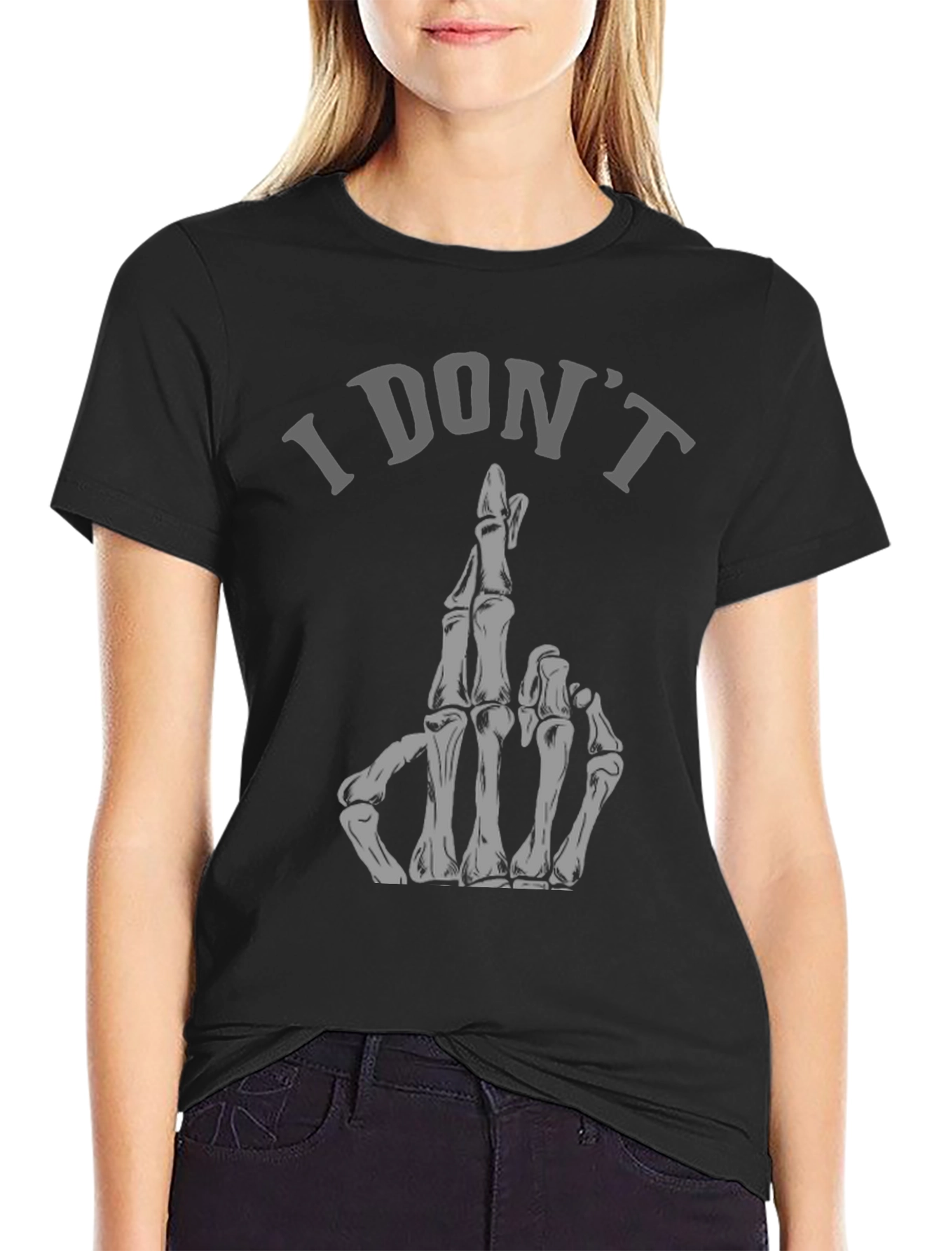 I Dont Care Skeleton Hand Graphic Tee