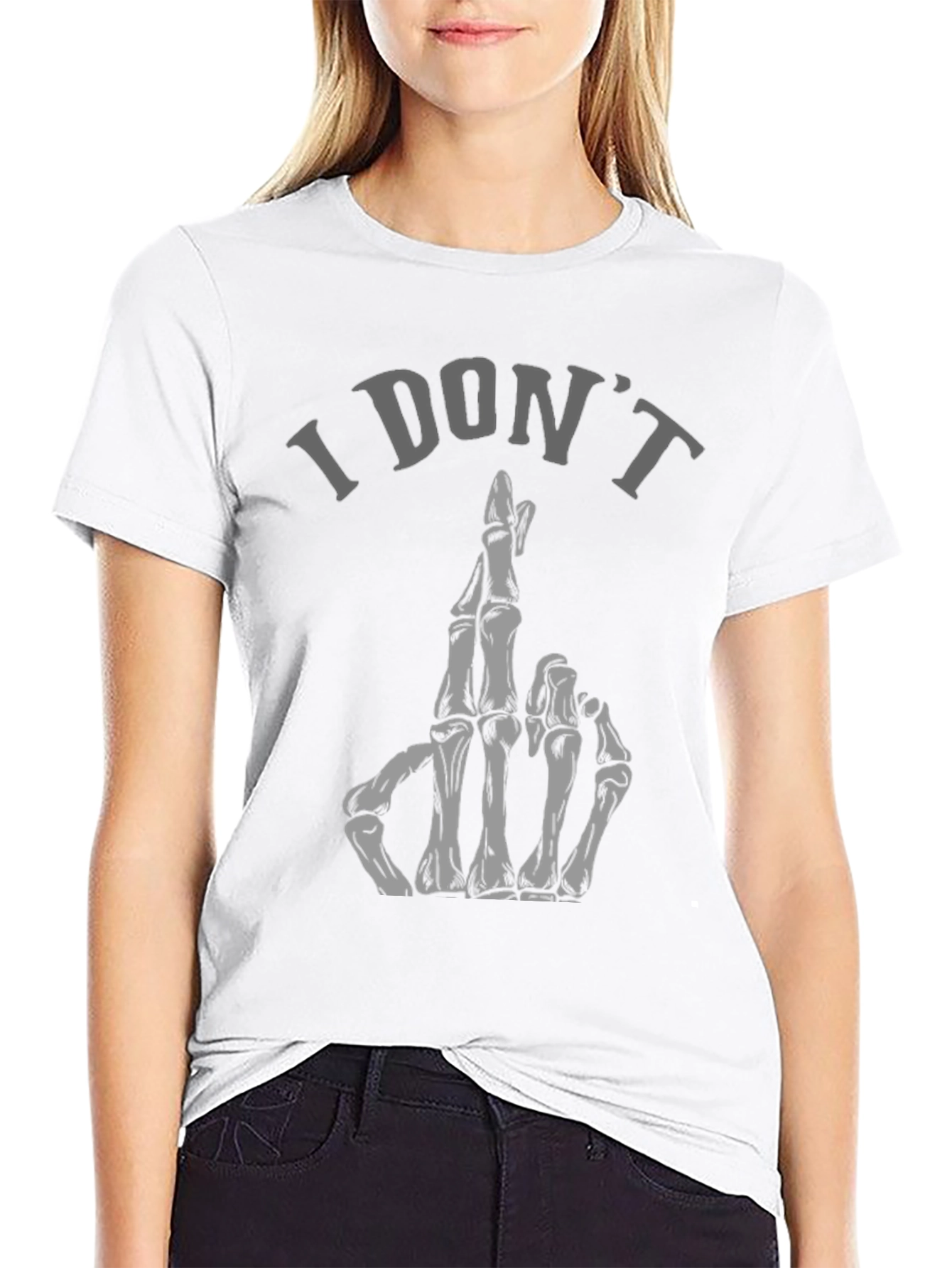 I Dont Care Skeleton Hand Graphic Tee