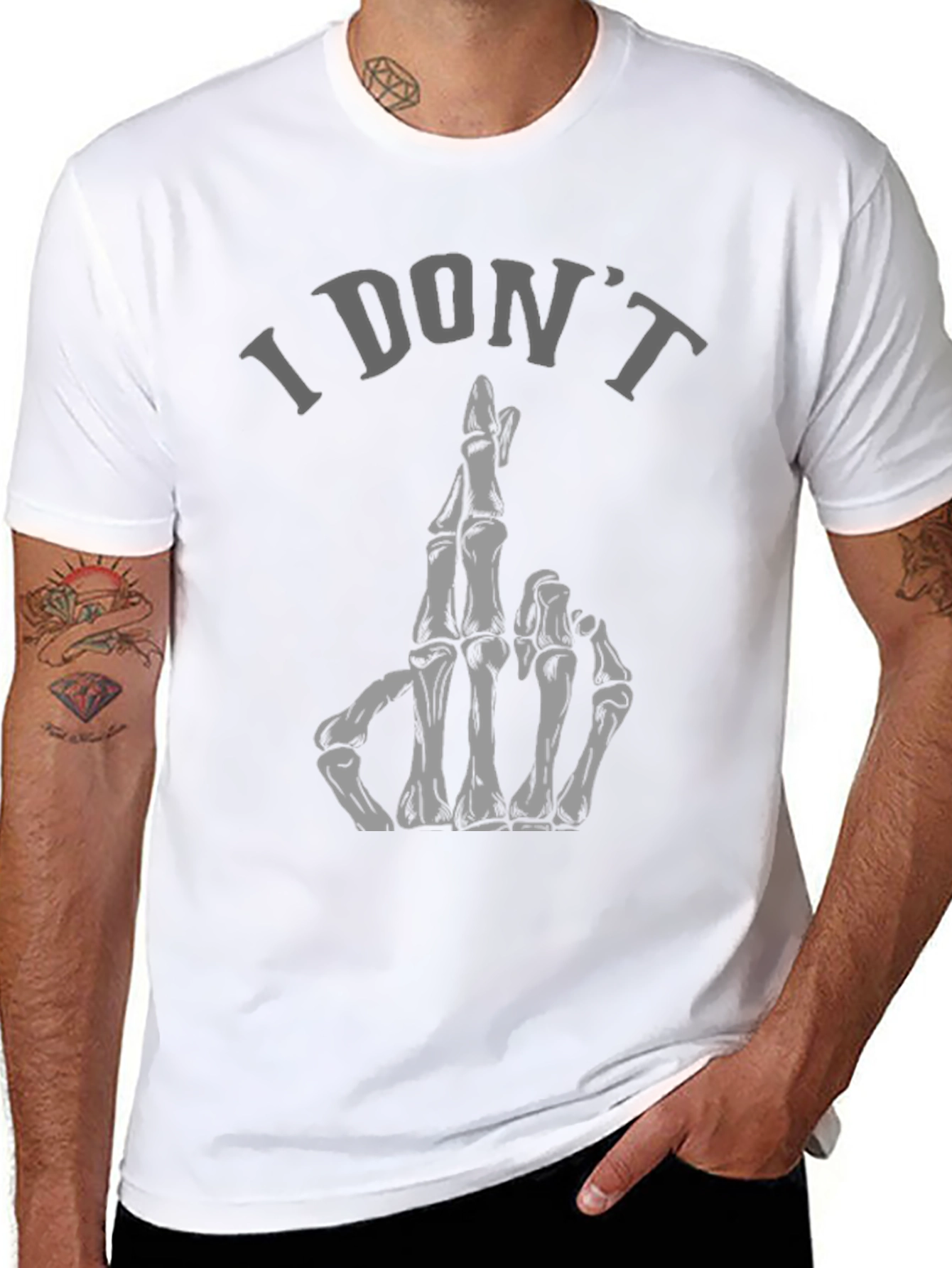 I Dont Care Skeleton Hand Graphic Tee
