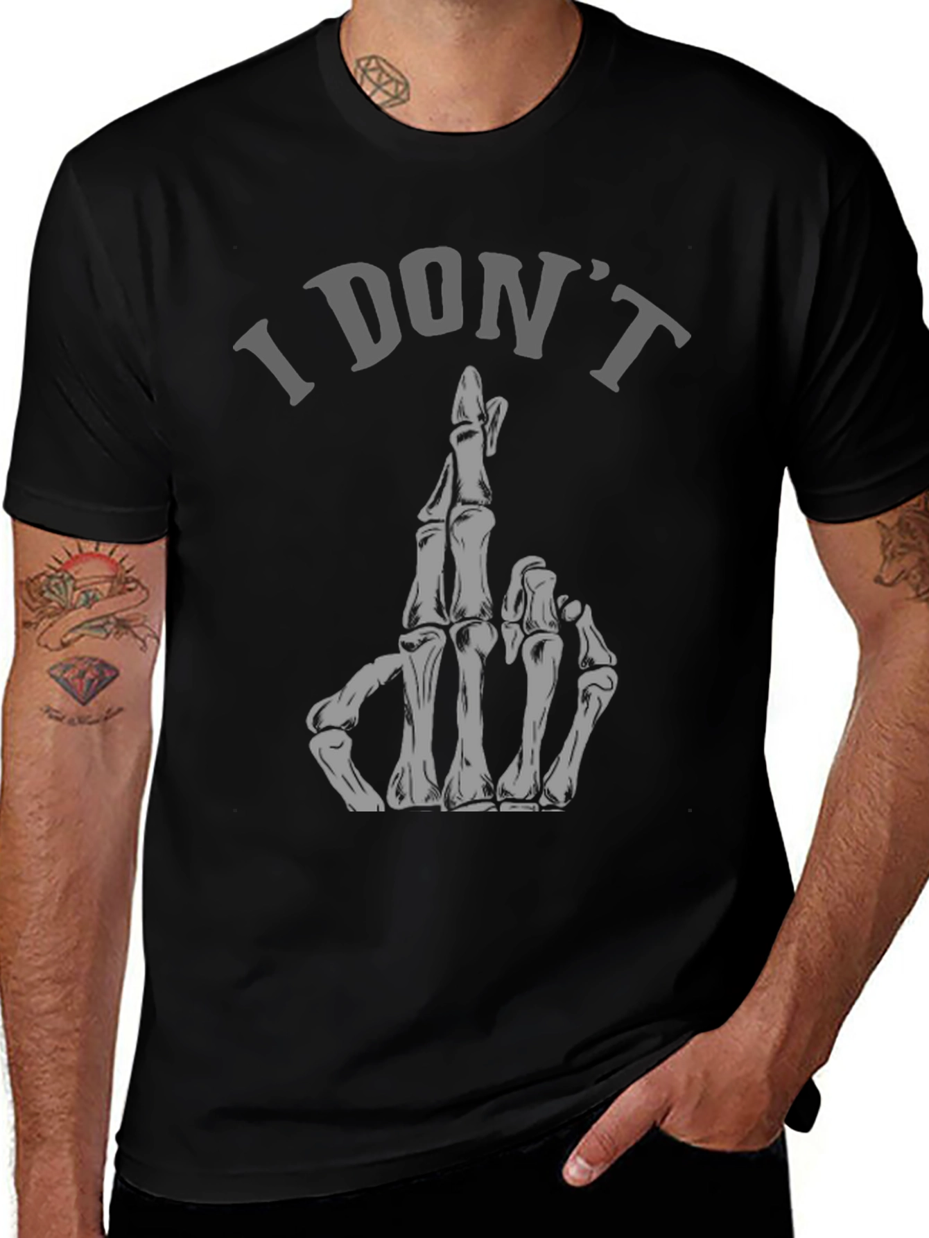 I Dont Care Skeleton Hand Graphic Tee