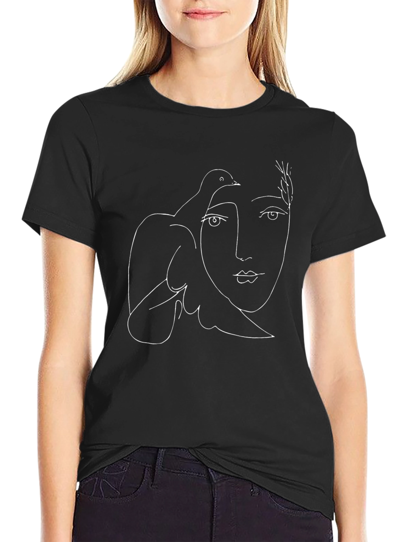 Abstract Face and Dove Black Graphic Tee