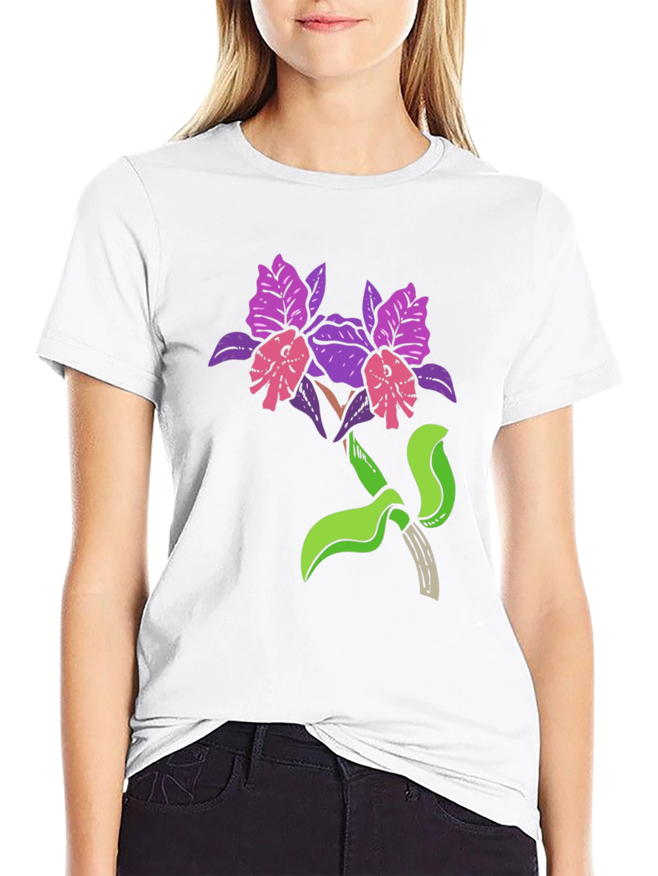 Floral Orchid Graphic Tee - Casual Style