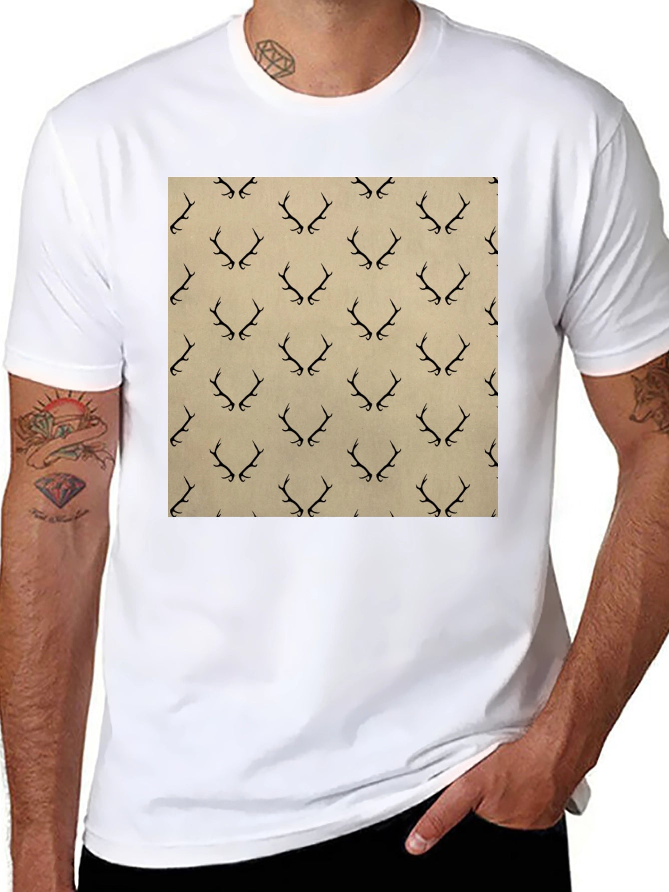Antler Pattern Black T-Shirt