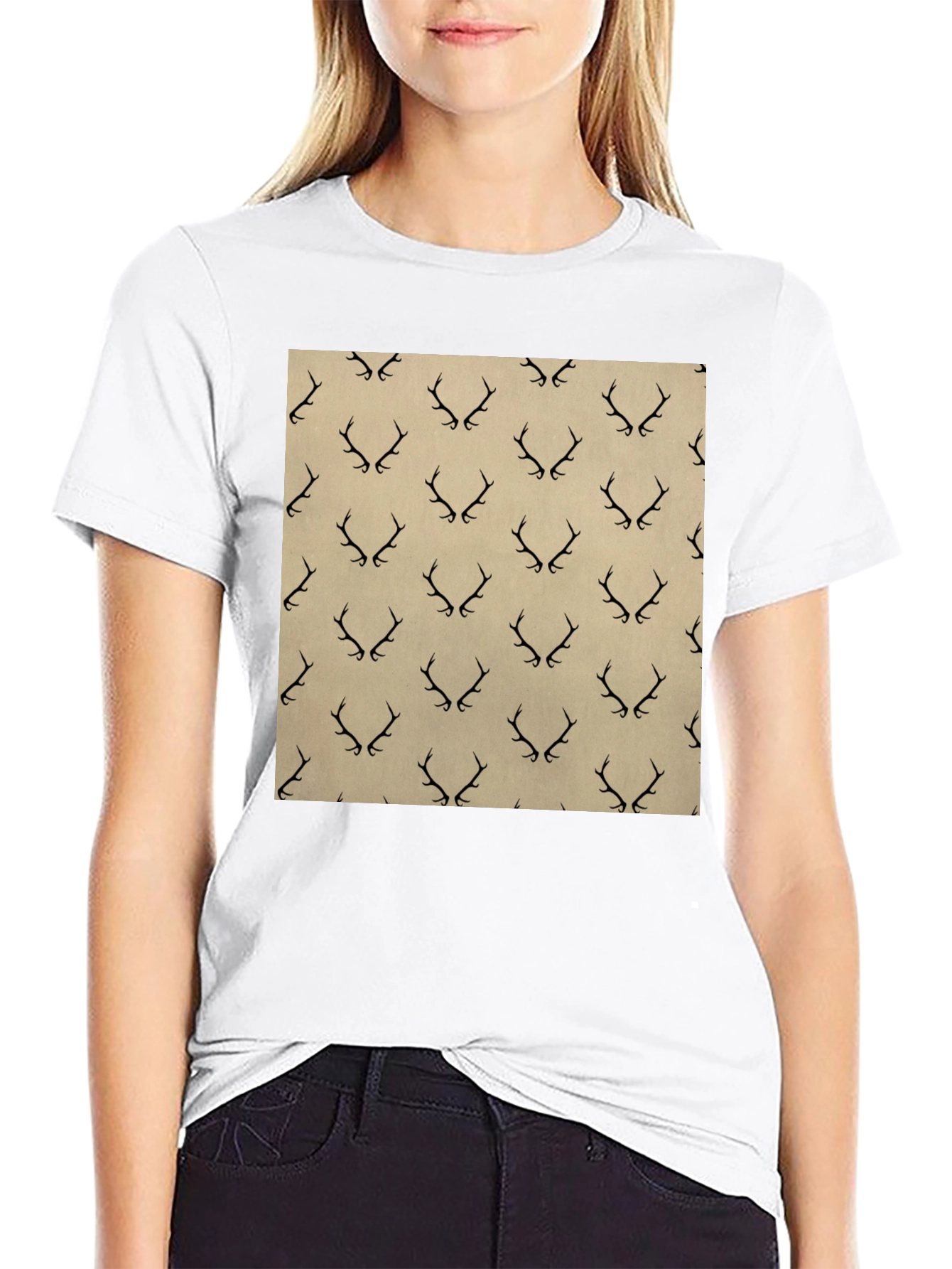 Antler Pattern Black T-Shirt