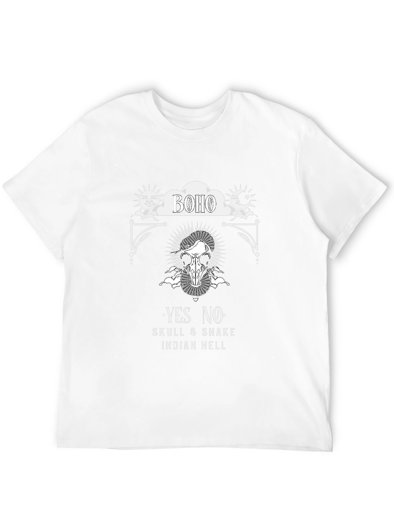 Boho Skull Snake Graphic Print Black T-Shirt