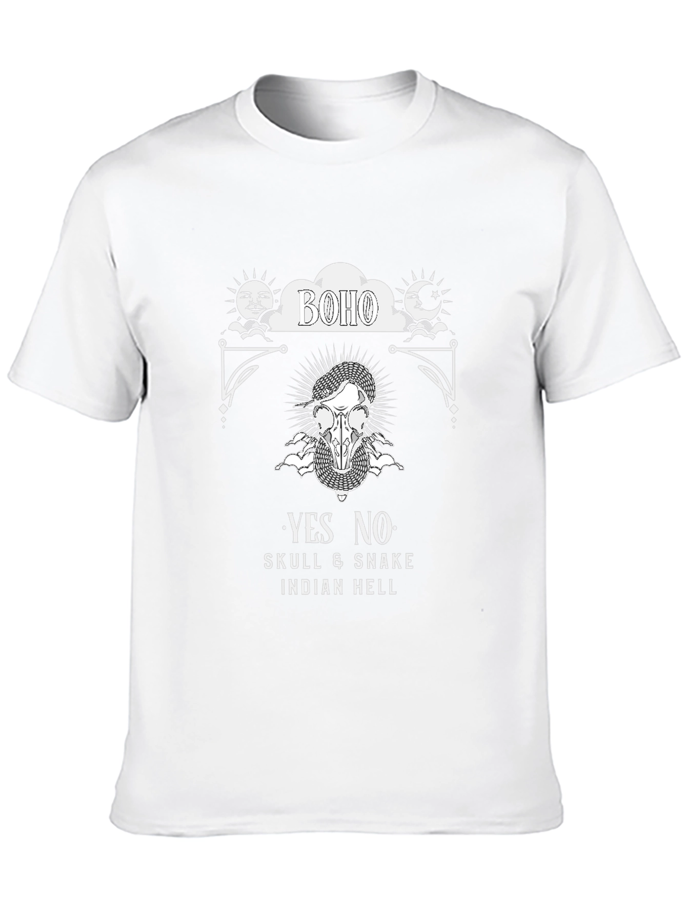 Boho Skull Snake Graphic Print Black T-Shirt