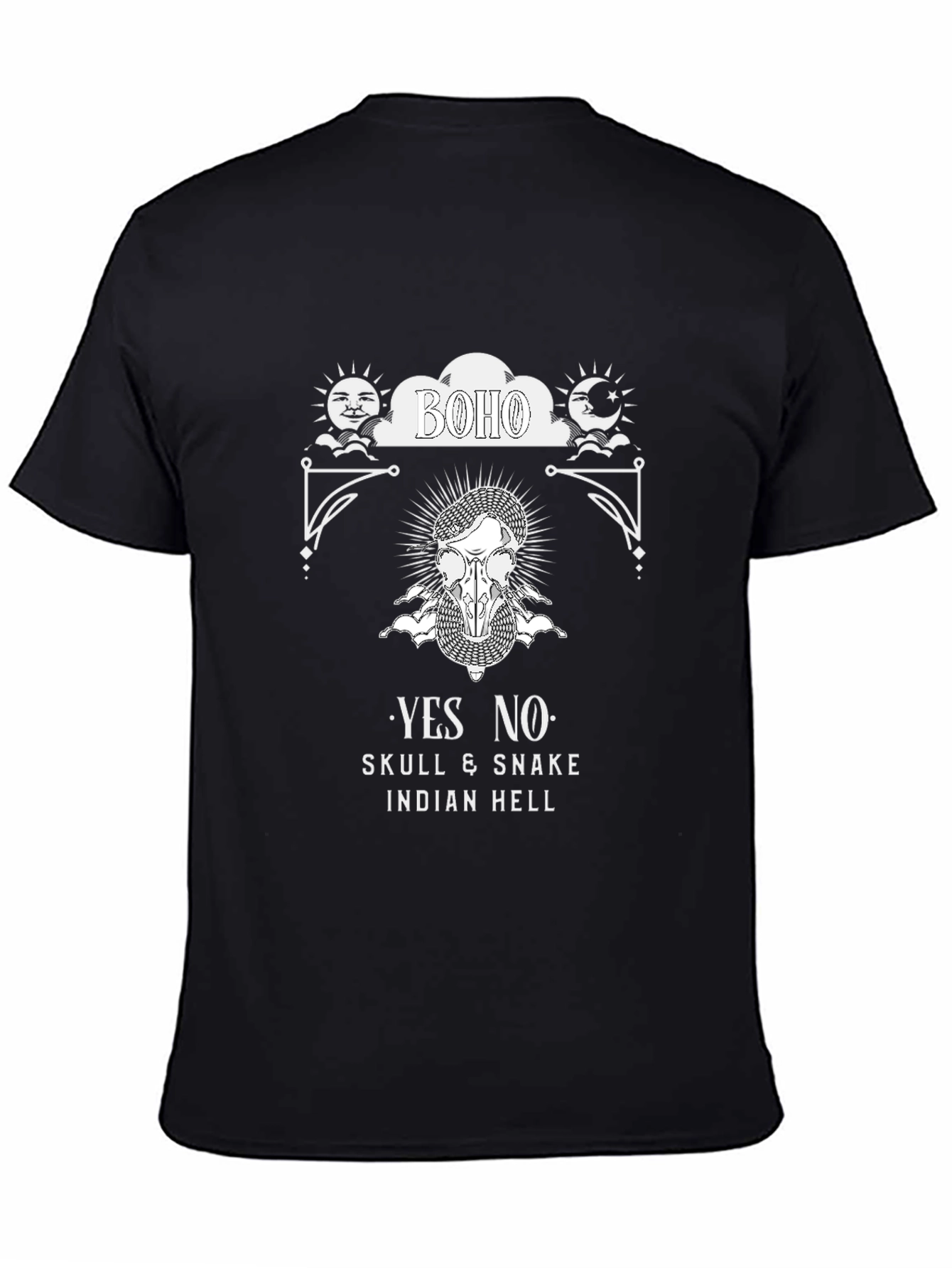 Boho Skull Snake Graphic Print Black T-Shirt