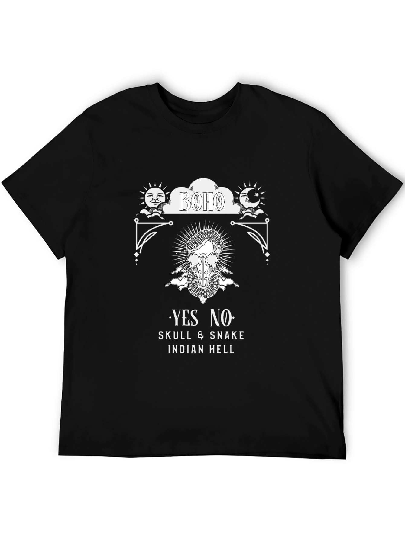 Boho Skull Snake Graphic Print Black T-Shirt