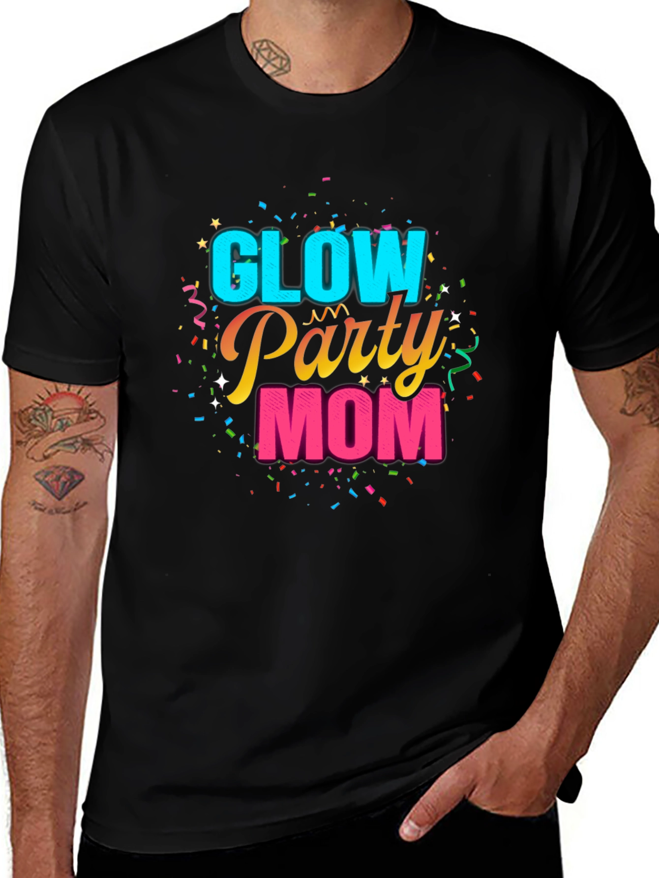 Glow Party Mom Graphic Tee - Black
