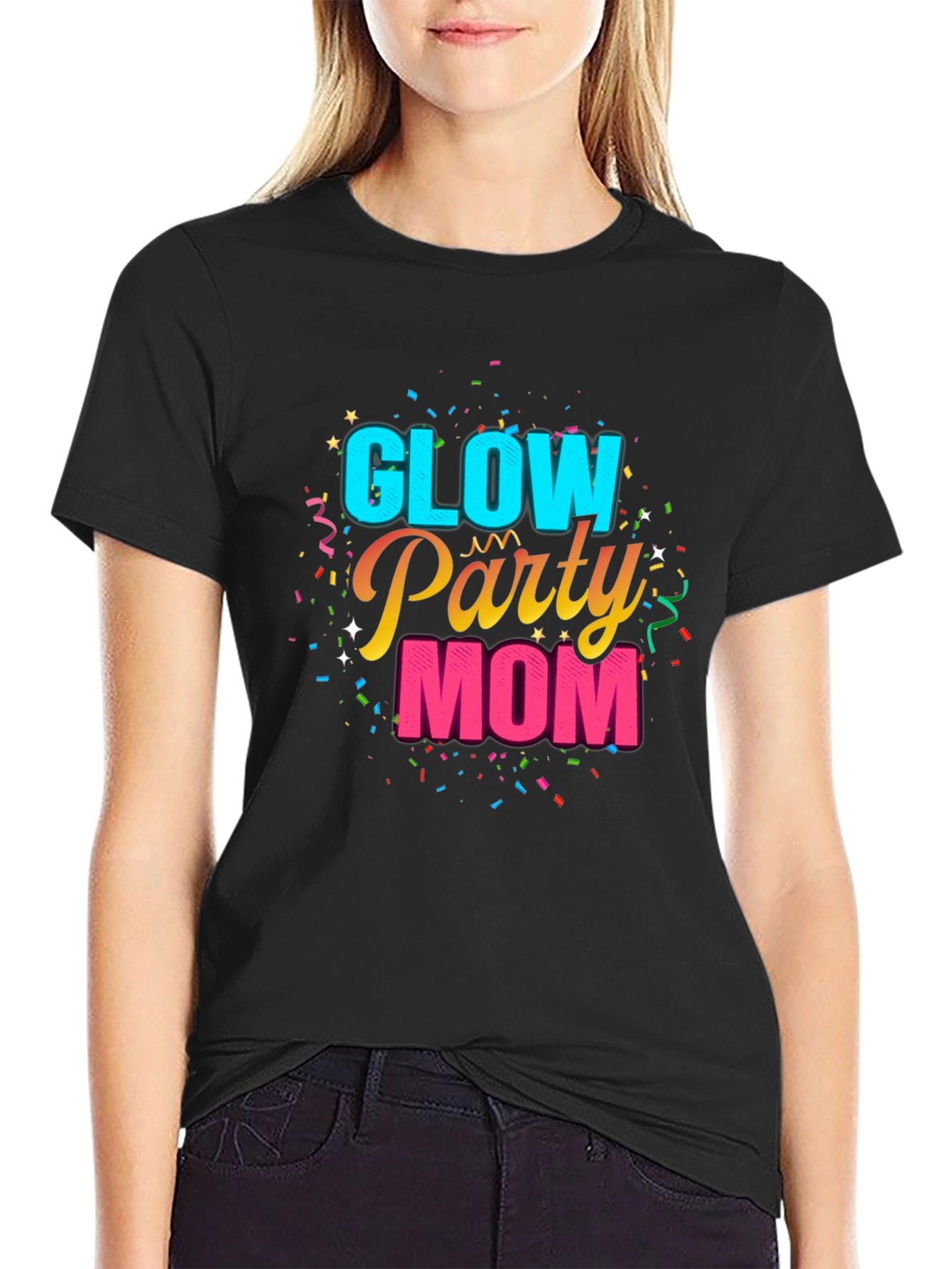 Glow Party Mom Graphic Tee - Black