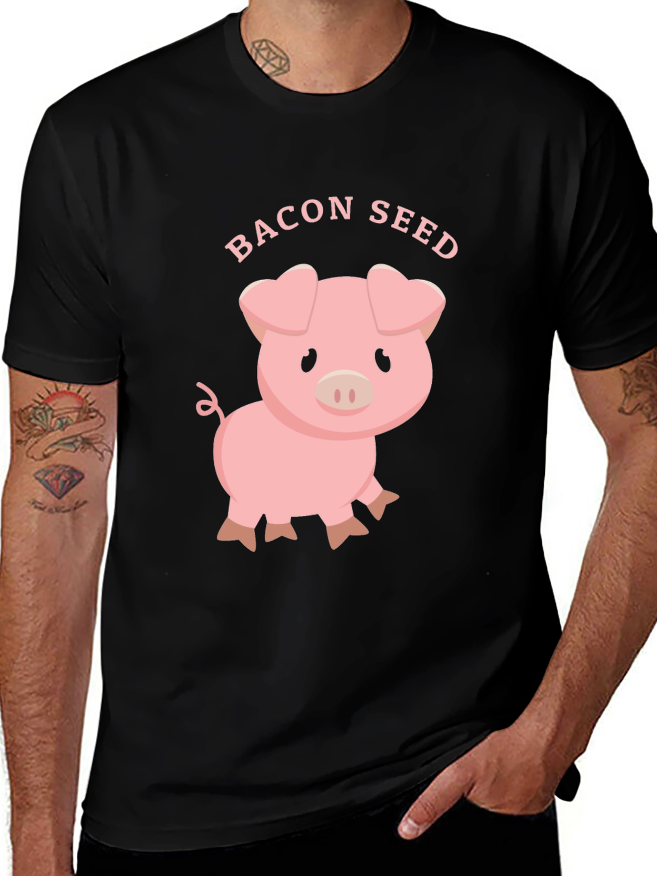 Bacon Seed Cute Pig Graphic Tee - Black