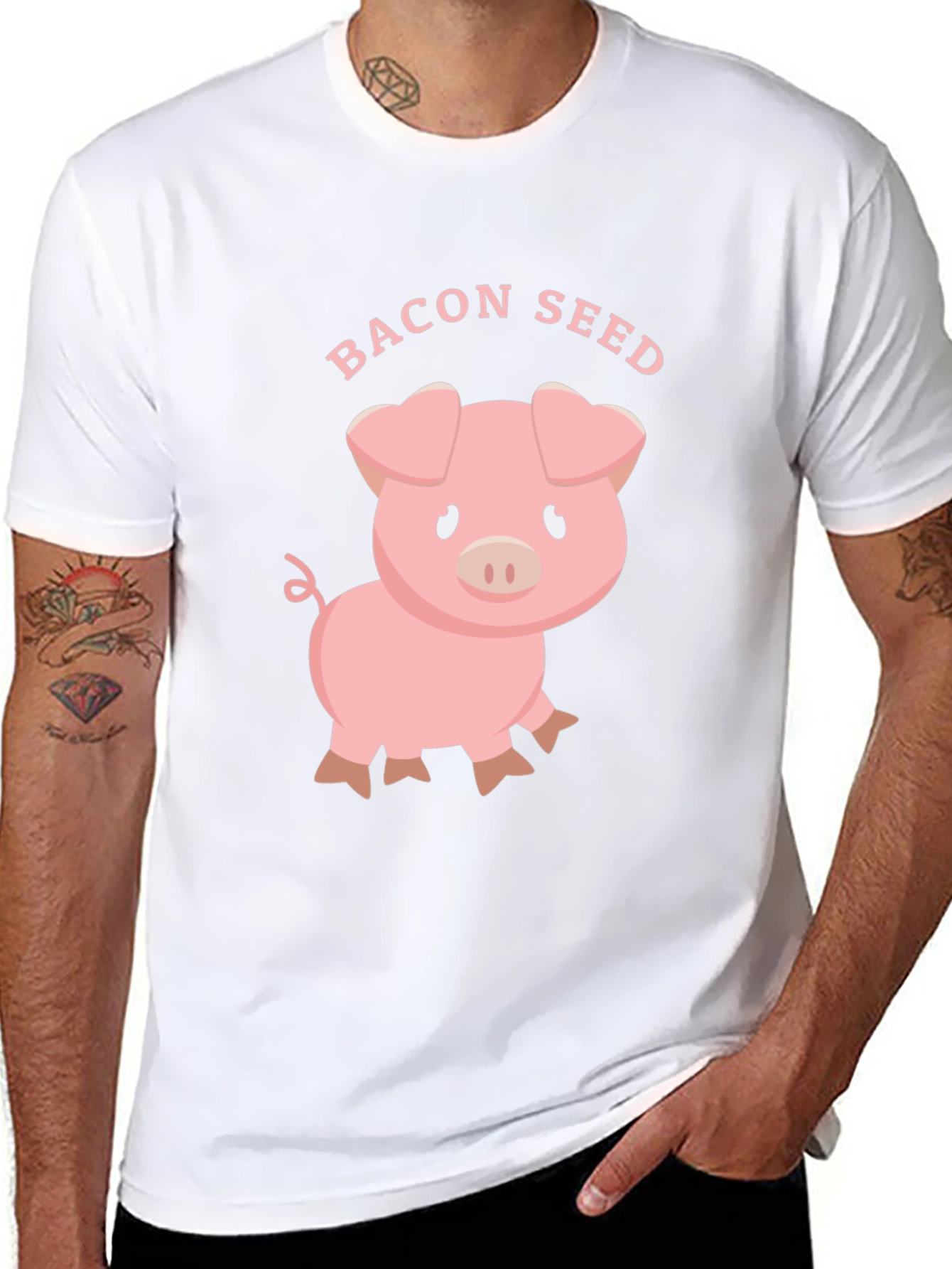 Bacon Seed Cute Pig Graphic Tee - Black