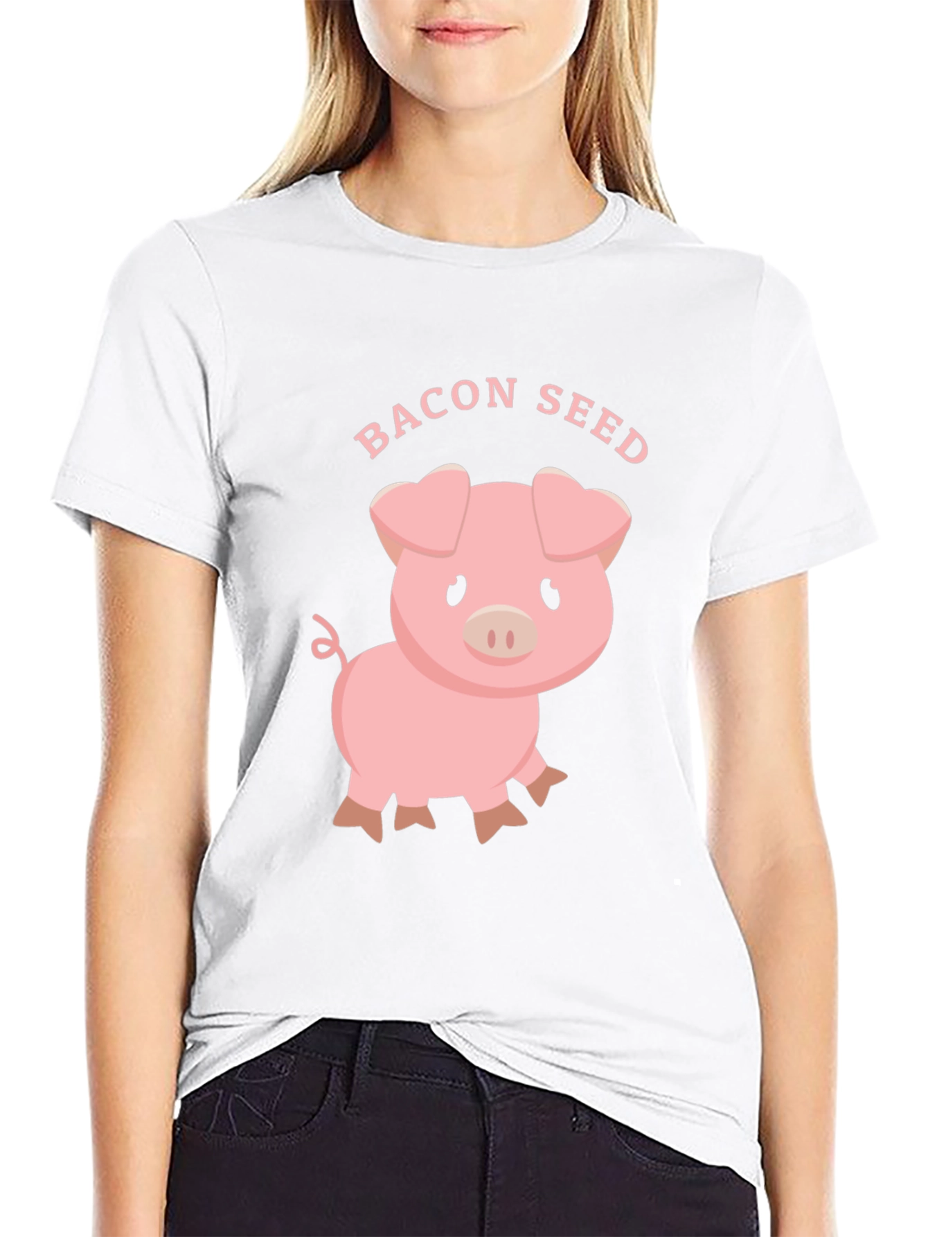 Bacon Seed Cute Pig Graphic Tee - Black