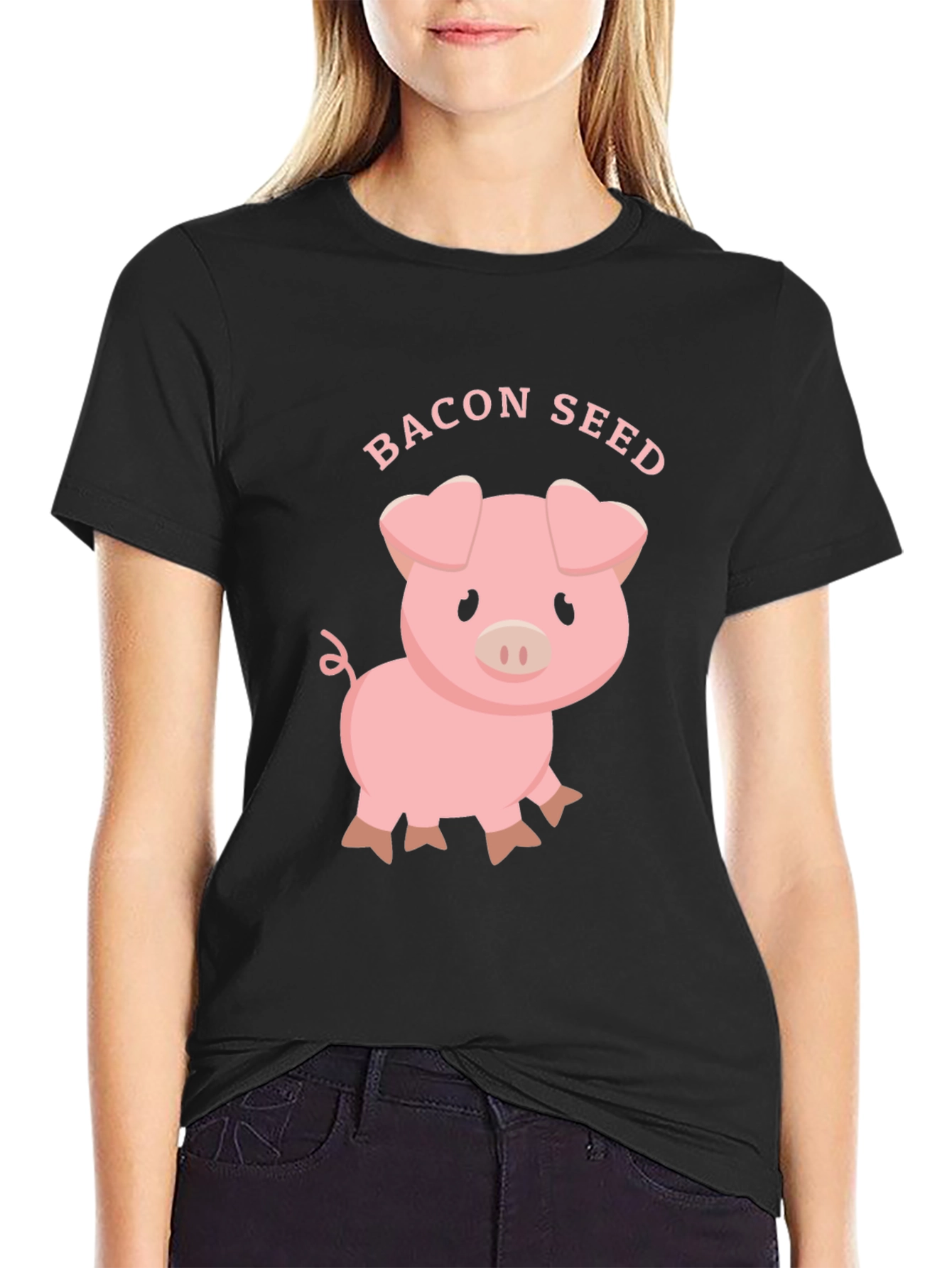 Bacon Seed Cute Pig Graphic Tee - Black