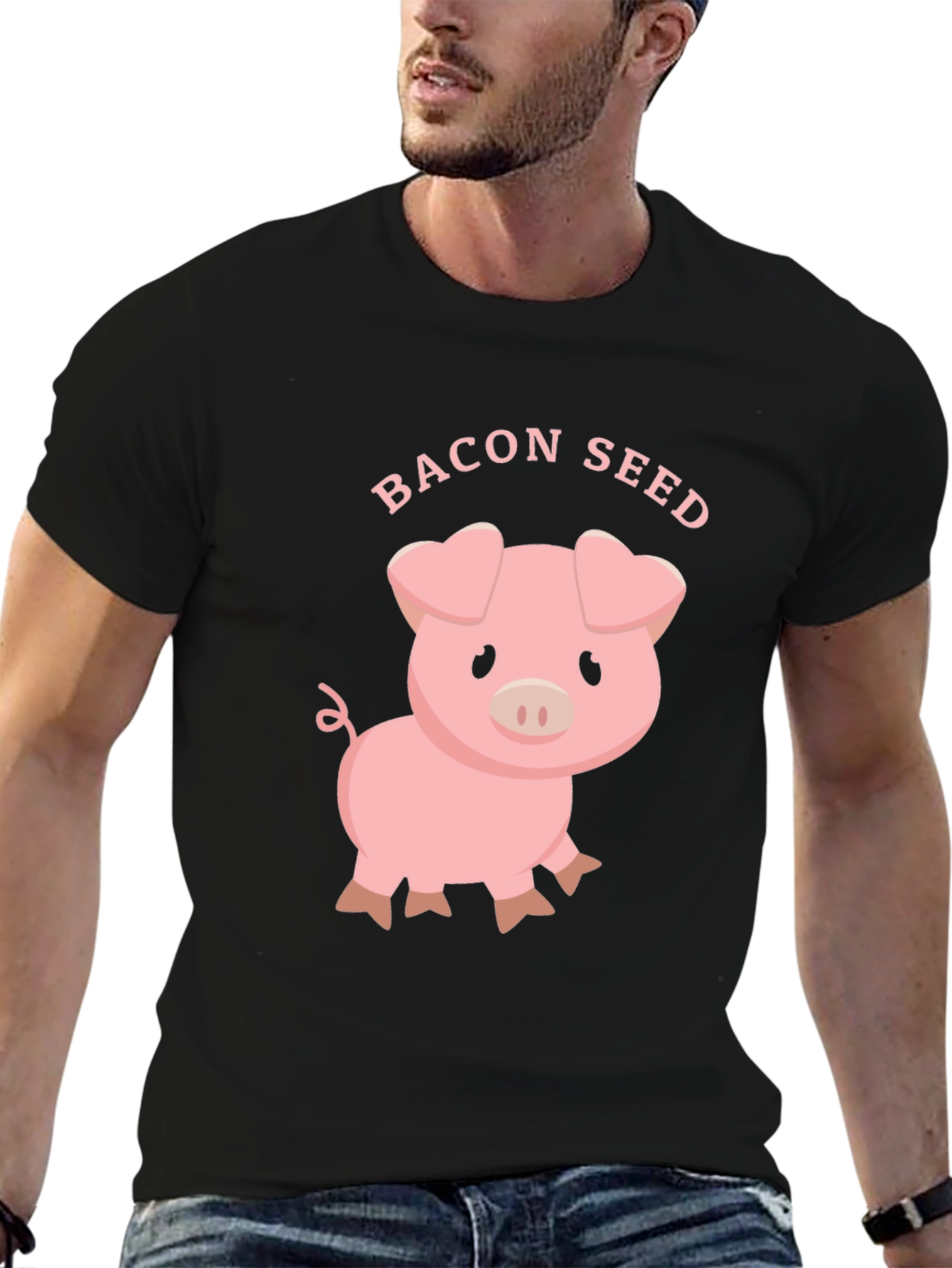 Bacon Seed Cute Pig Graphic Tee - Black